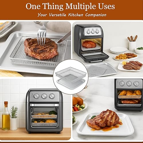 Miniatura 7 de Air Fryer Tray Replacement for Cuisinart TOA-60 TOA-65 TOA-70 Toaster Oven Deep Fryer Parts & Accessories, 12.4"x11" Stainless Steel Baking Sheet