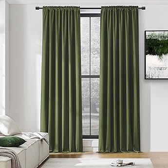 RYB HOME Room Darkening Curtains 108 inches Length 2 Panels Set, Privacy Assured Blackout Window Covers Thermal Insulated Rod Pocket Drapes for Living Room, 52 x 108 inch, Dark Green