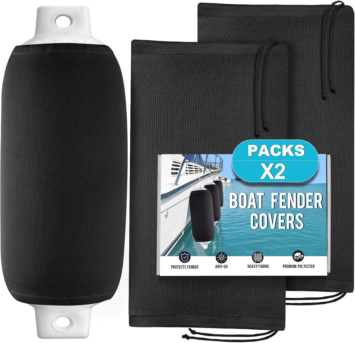 Cerumute Boat Fender Covers, 2 Pack 8" x 22" Boat Bumper