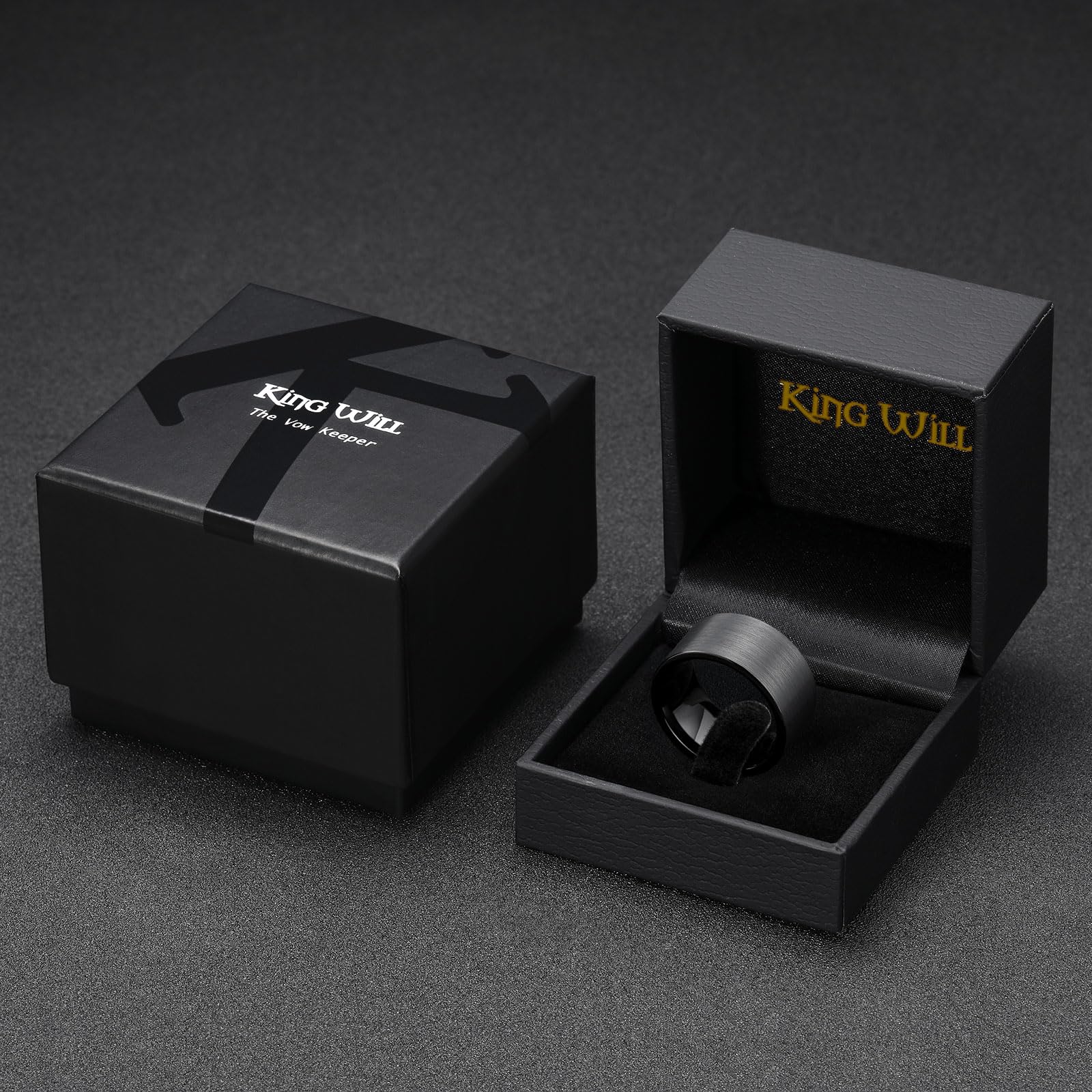 King Will Alianza de boda de tungsteno negro de 12 mm para hombre – Anillo cepillado con borde plano, ajuste cómodo, duradero, regalo 69,7 (22,2)