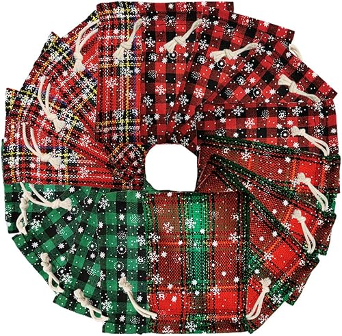 Miniatura 7 de 16 bolsas de lino de Navidad con cordón, bolsa de copo de nieve de búfalo de Navidad, bolsas pequeñas de arpillera para envolver regalos de Navidad,
