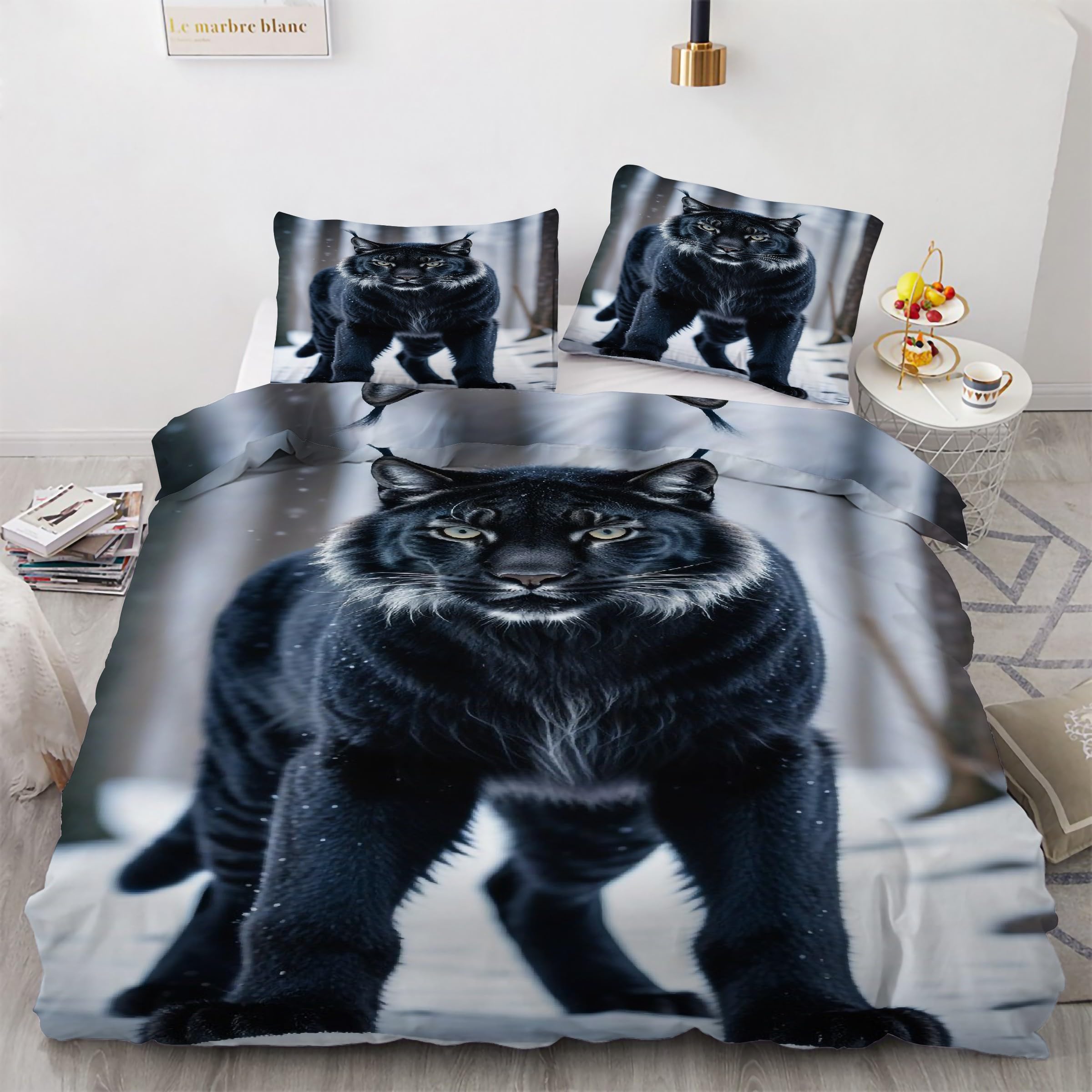 Parure de lit animal panthère noire en microfibre douce avec fermeture éclair kg3392