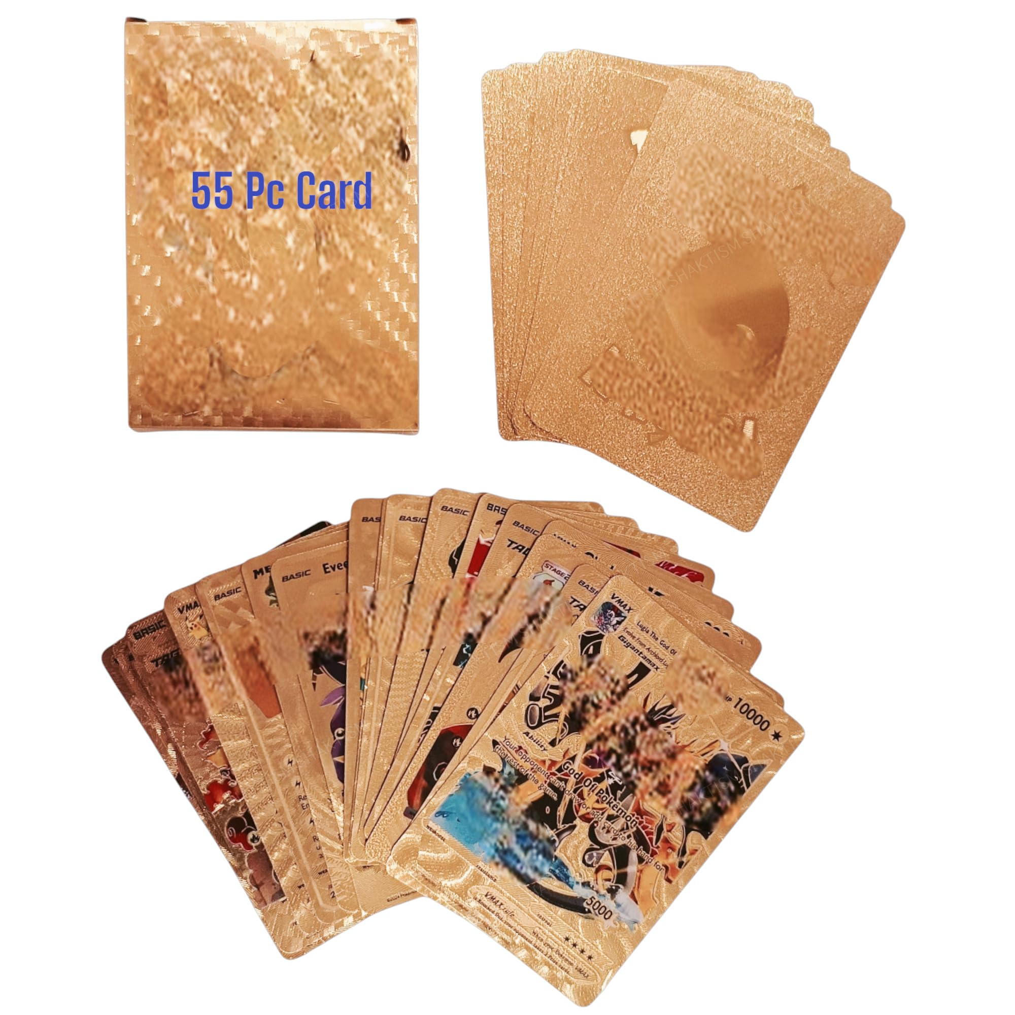 SHAKTISM Poke Collectible Card Game Trading Card Game Water Proof Booster Pack Set, V Series, Vmax GX Rare, Gold Foil, Collectible Foil Cards (Rosegold 55Pc)
