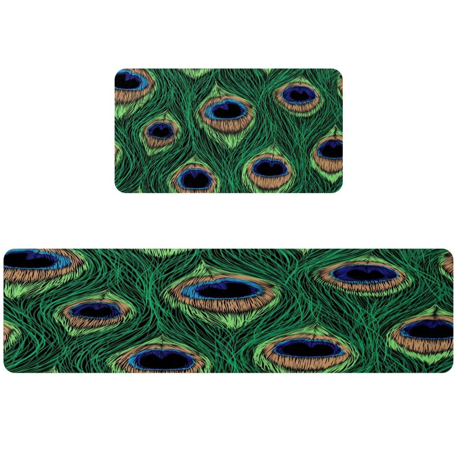 Tapis de cuisine absorbants et lavables antidérapants motif de paon