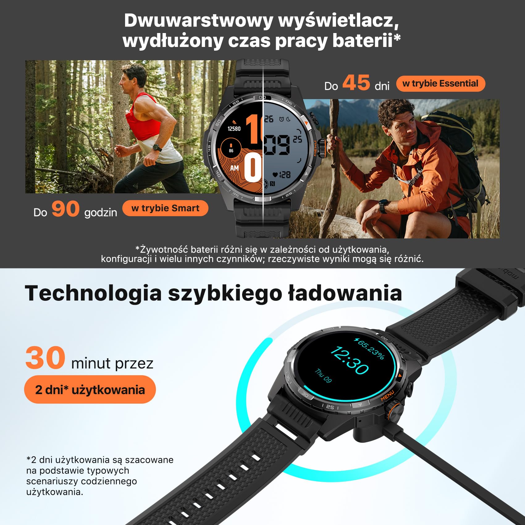 TicWatch Atlas Smartwatch dla mężczyzn Android Wear OS Smart Watch Outdoor Bateria 90 godzin 110+ trybów ćwiczeń Mapa cieplna Wykrywanie upadków Monitor zdrowia i kondycji 5ATM GPS Kompas (Czarny)