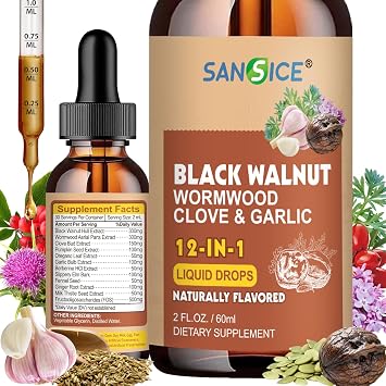 Wormwood Black Walnut Clove Cleanse for Humans, Black Walnut Tincture Wormwood Clove Drops For Gut Health, Intestinal Support with Pumpkin Seed, Garlic-Gut Cleanse & Detox, Digestive Health-2 Fl Oz