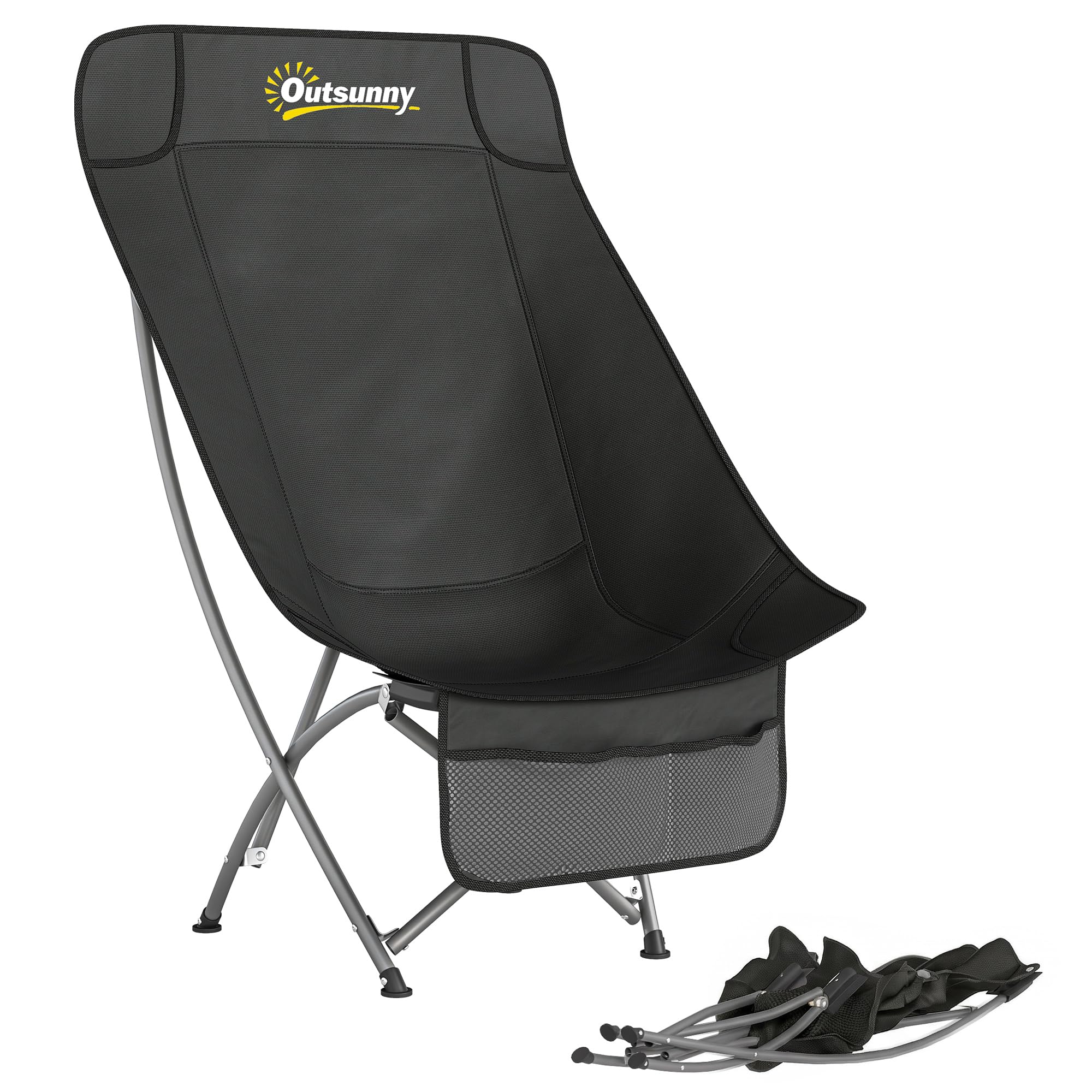 Outsunny Portable Camping Chair for Adults Heavy Duty Camp Seat Black