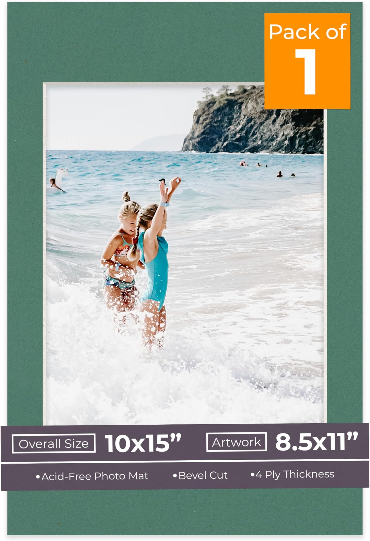 Celtic Green Photo Frame Mat Board for 10x15 Frames - Fits 8.5x11 Photos - 1 Mat