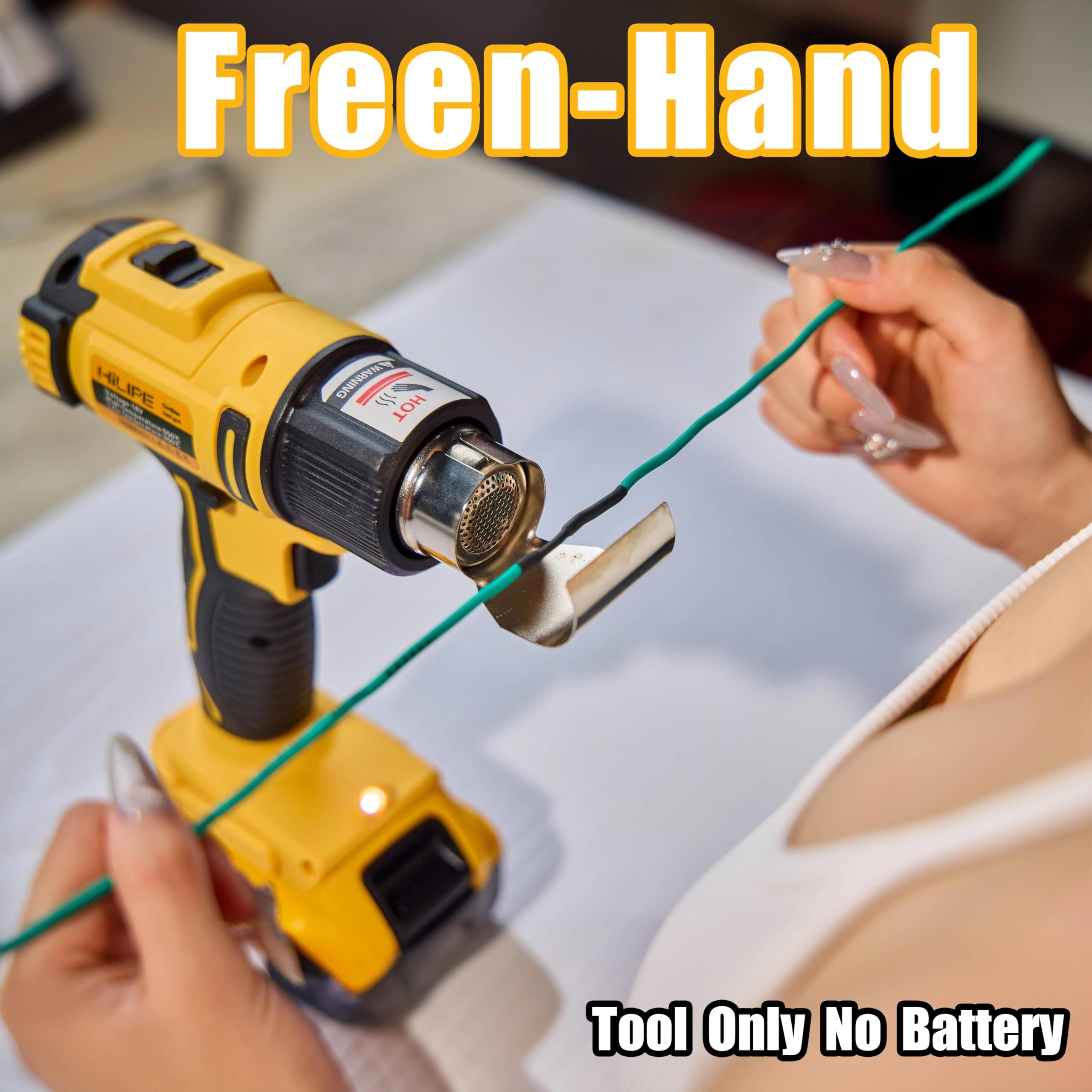 Pistola de calor inalámbrica para batería DeWALT de 20 V, pistola de aire caliente de litio, 5 accesorios de boquilla, ajuste de 2 temperaturas máximo de 1102 °F (550 °C), pistola de calor para
