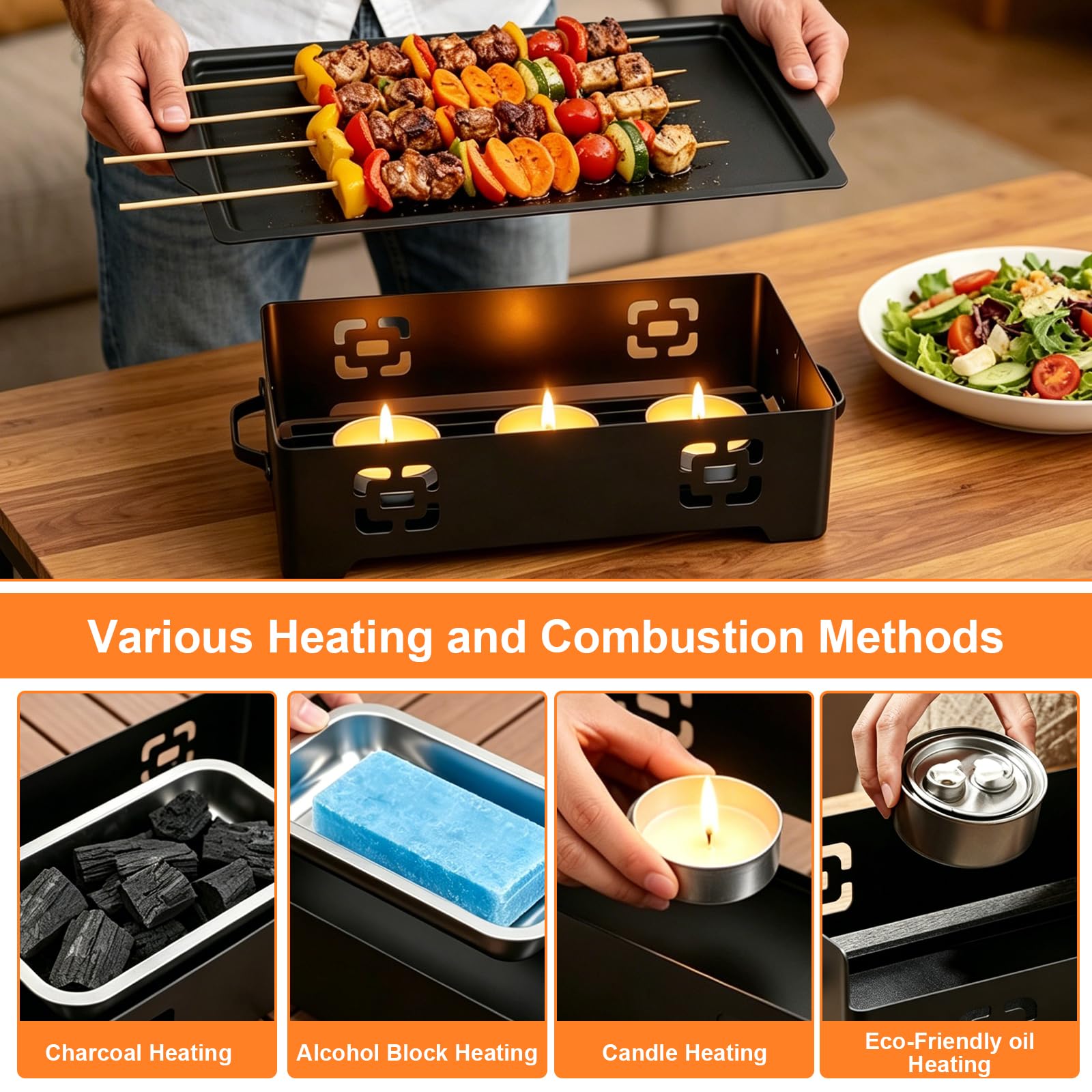 BBQ Warmhalteplatte, Aluminium Grill Heizplatte Antihaft Speisenwärmer Grill Warmhaltebehälter Speisenwärmer Warmhalteplatte Grillgut, Fleischwarmhalter Grill Zubehör für Garten Outdoor(Ohne Kerzen)