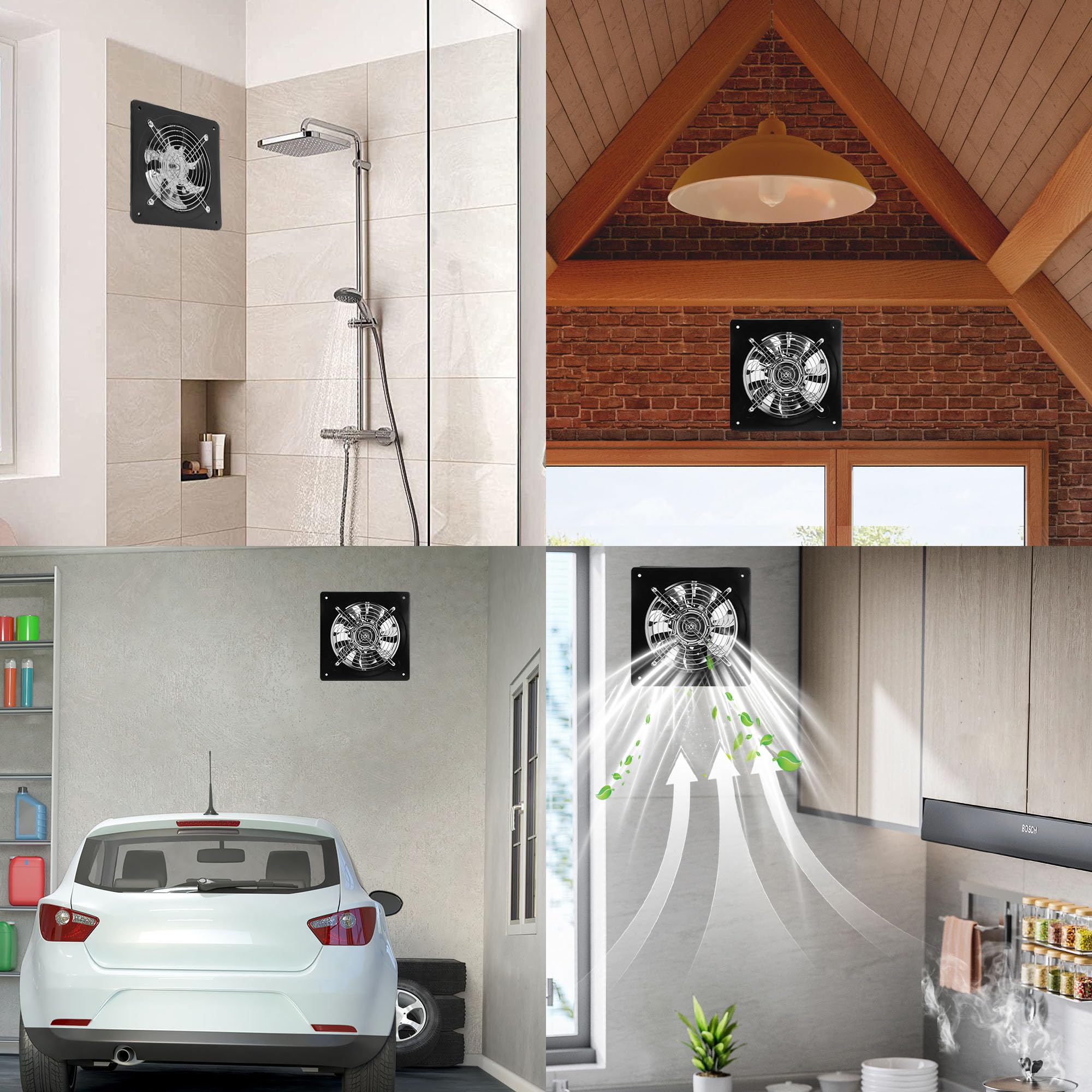 100mm Ventilateur Extracteur d’Air avec Interrupteur, 4 Inch 140m³/h Ventilateur Extraction Cuisine Mural pour Maison Salle de Bain Garage Industriel(Noir)