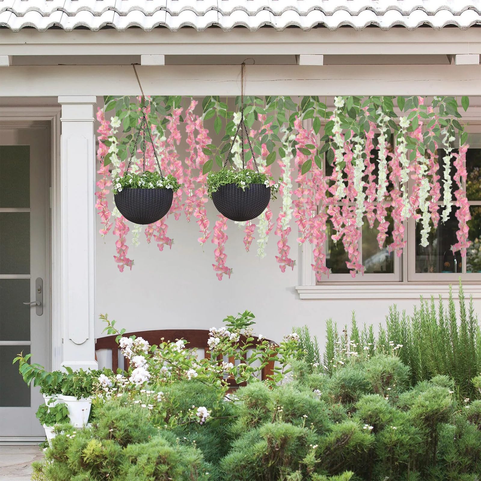 BIRDDIE 48 Stück Künstliche Glyzinien Hängende Blumen Kunstblumen Hängend Wie Echt Künstlich Hängeblumen für Outdoor Draußen Balkon Garten Hochzeit