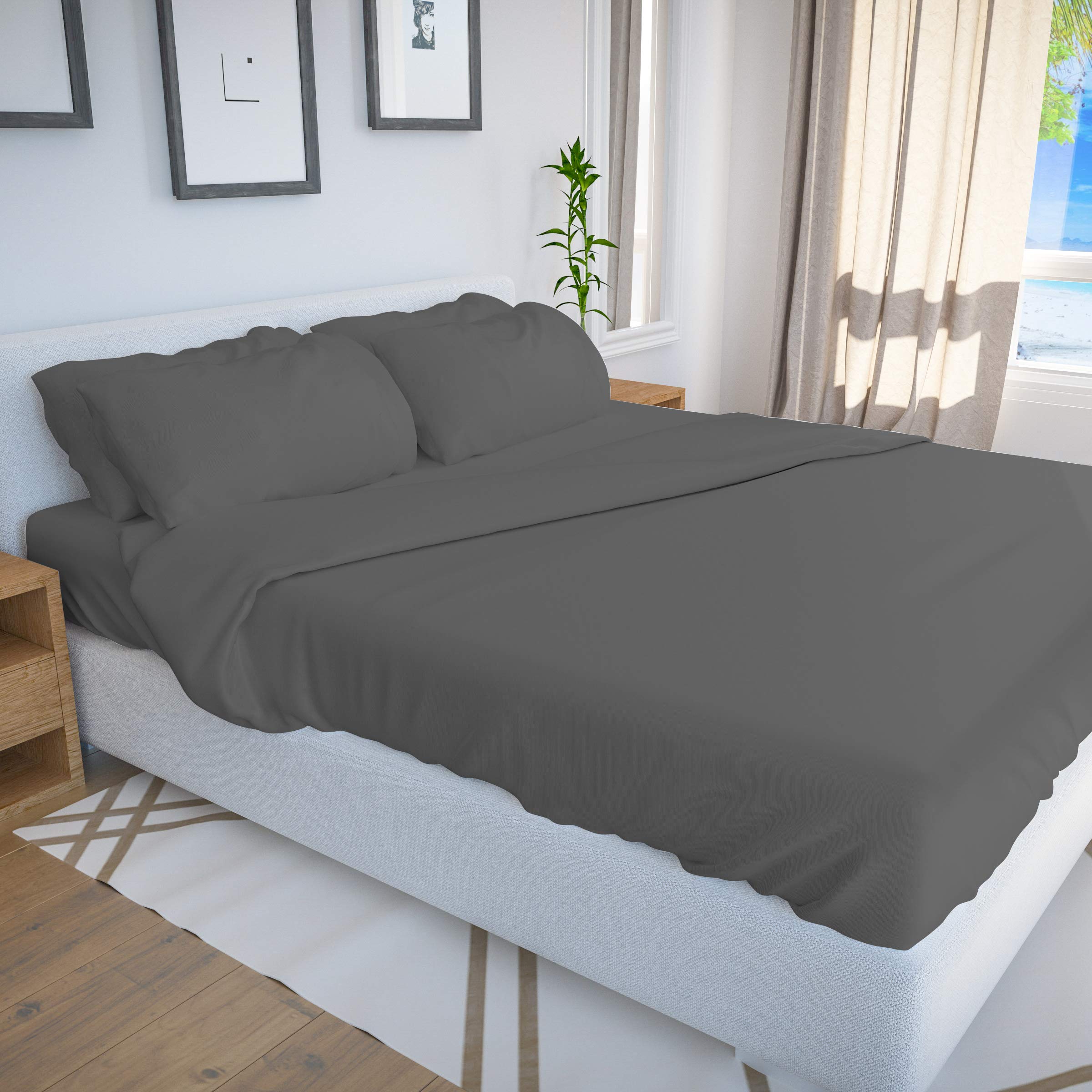 Bamboo Bay Luxury Bamboo Sheets Queen Size - 6 Piece Ultra Soft Cooling Sheets for Hot Sleepers - 100% Organic Bamboo Queen Sheet Set Fits Up to 16" Deep Pocket - Eco Friendly - Queen - Dark Grey