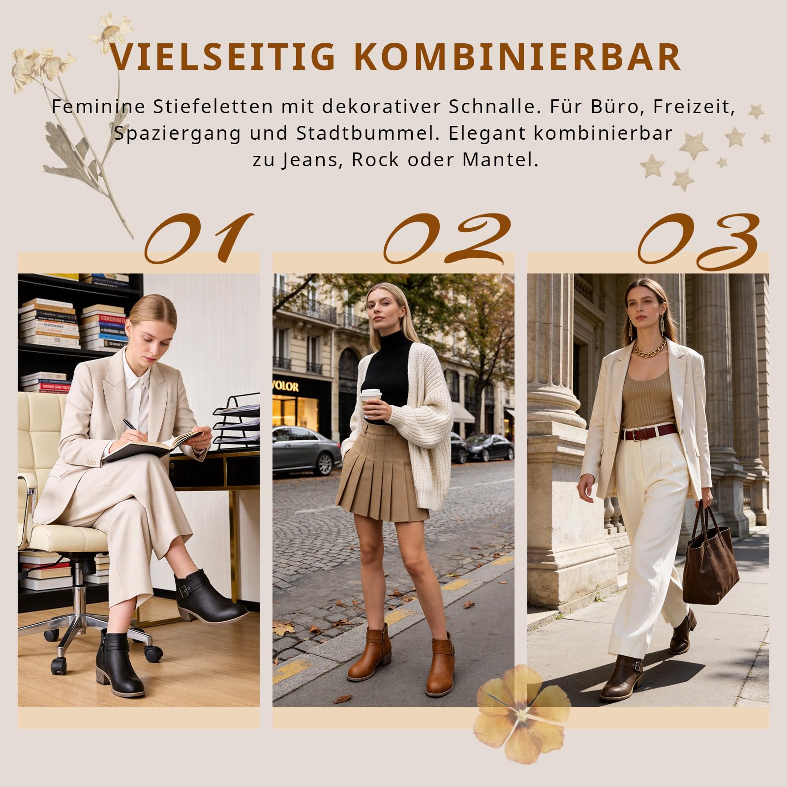 ziitop Stiefeletten Damen Schwarz mit Reißverschluss Elegante Boots Stiefel Damen Spitz Zulaufend Schnalle Western Chelsea Ankle Boots Herbst Winter Schuhe Ungefüttert Vielseitig Kurzstiefel
