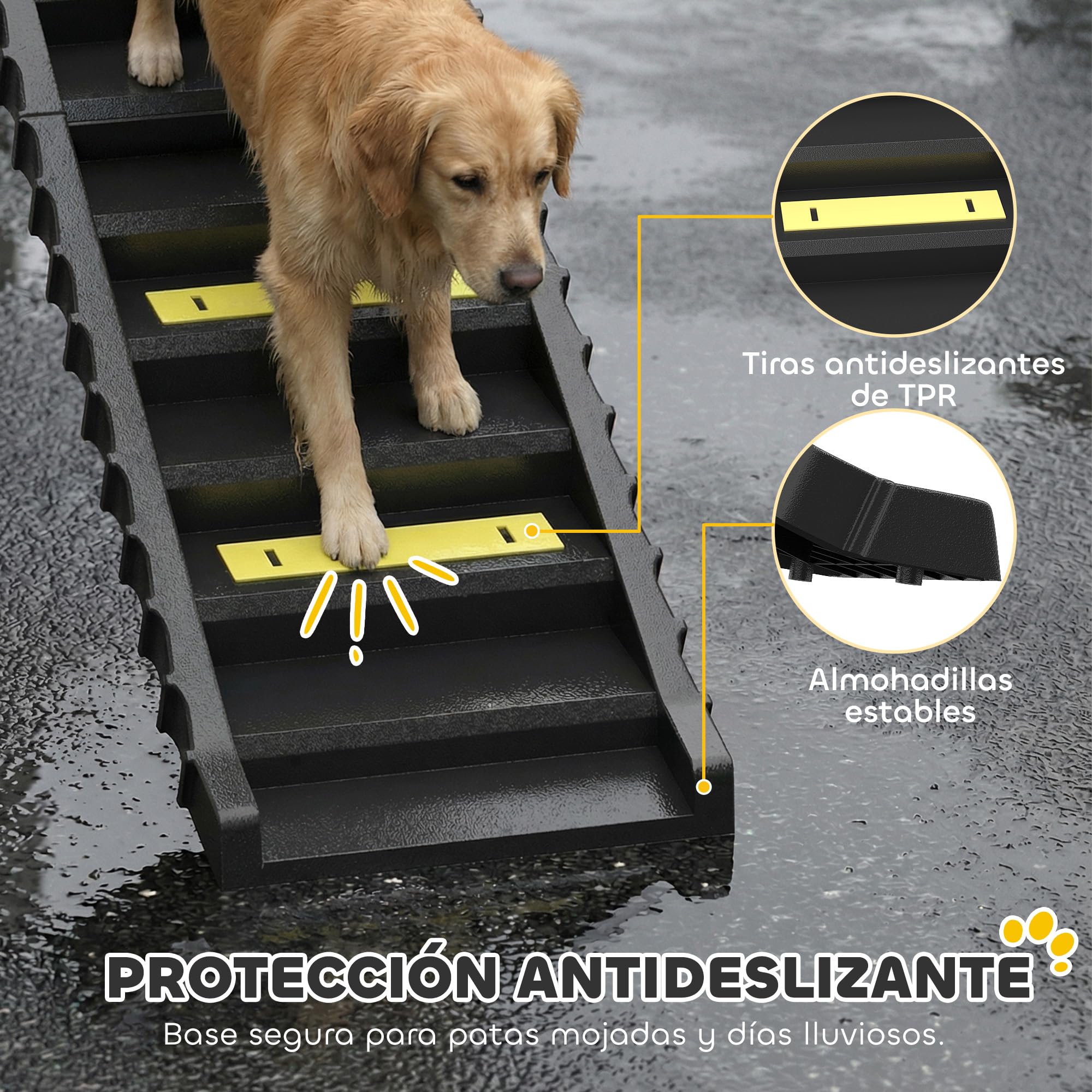 PawHut Rampa para Perros Plegable, 154 cm, Rampa para Perros para Coche y Cama Alta con 10 Escalones Antideslizantes, Ligera y Resistente, Carga 68 kg, para Sofá, Negro