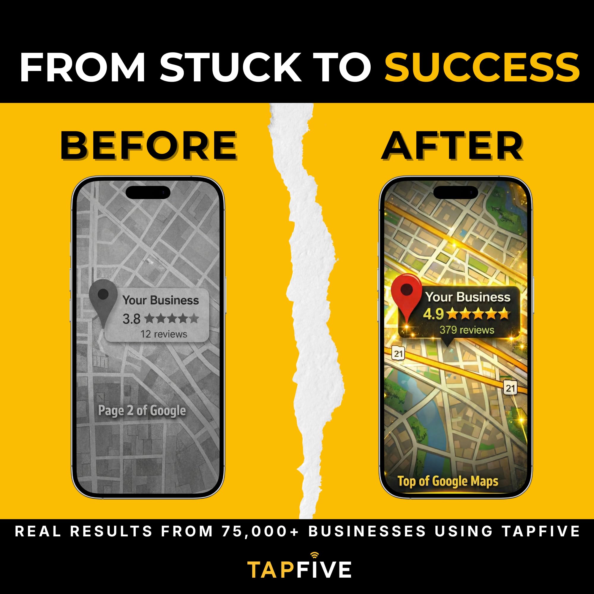 FiveStars Google Review Tap Card | Escanea el código QR o pulsa para obtener reseñas instantáneas de Google | Reutilizable e ilimitado | Alimentado por tapSnap (paquete de 1)
