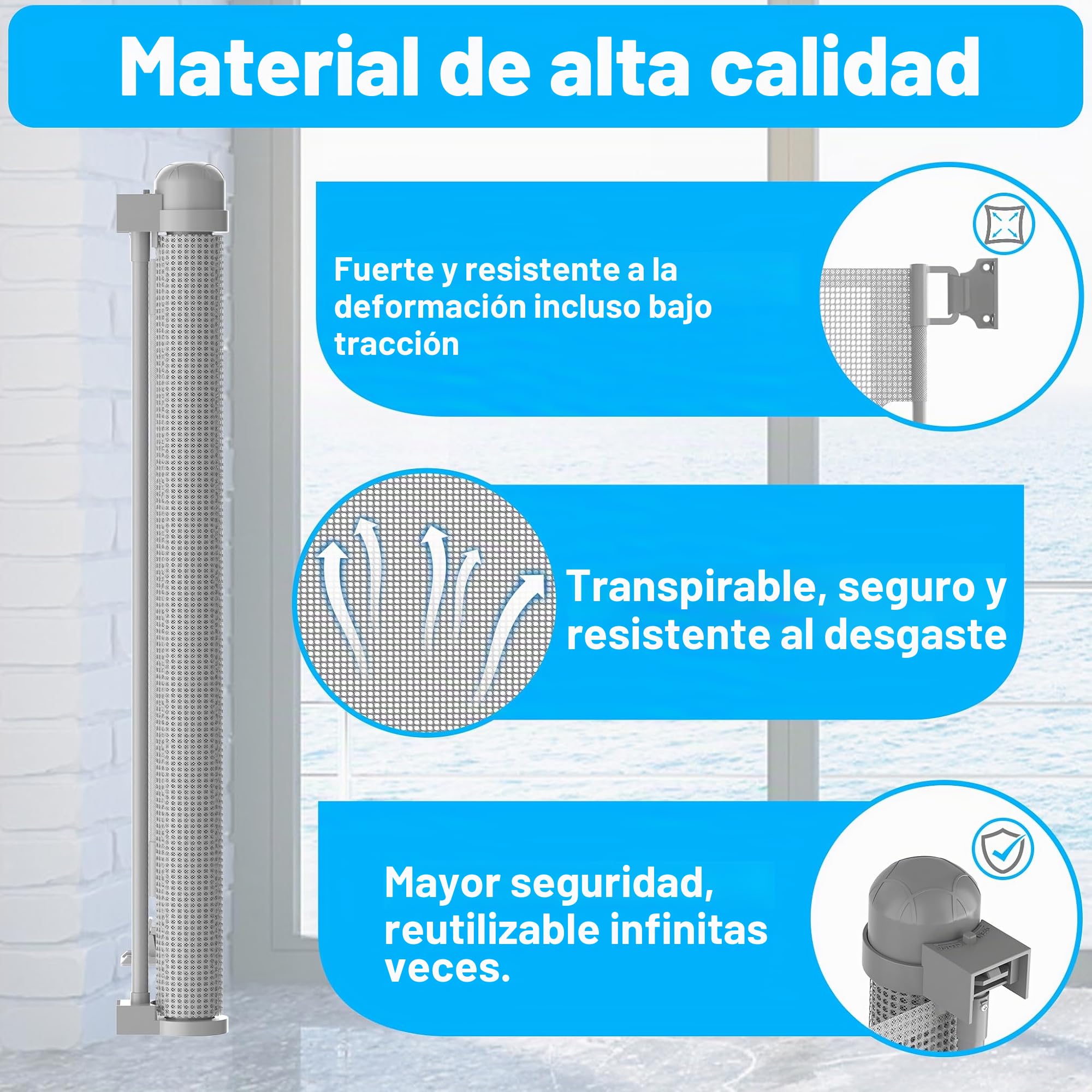 Barrera protectora para escaleras, extensible, 0-300 cm, para bebés, con doble cerradura, estable, barrera para perros, retráctil, para escaleras, puertas, pasillos (gris)
