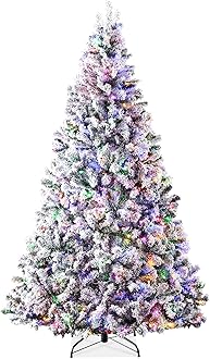 Best Choice Products Pre-Lit Artificial Christmas Tree 6ft Snow Flocked Pine Tree, 2-in-1 White and Multicolor LED Lights, Full Snowy Appearance