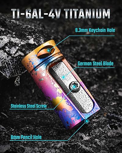 Miniatura 10 de KeyUnity KT00 Sacapuntas de mano de aleación de titanio, hoja de acero alemán, sacapuntas manual de un solo agujero para lápices de colores,