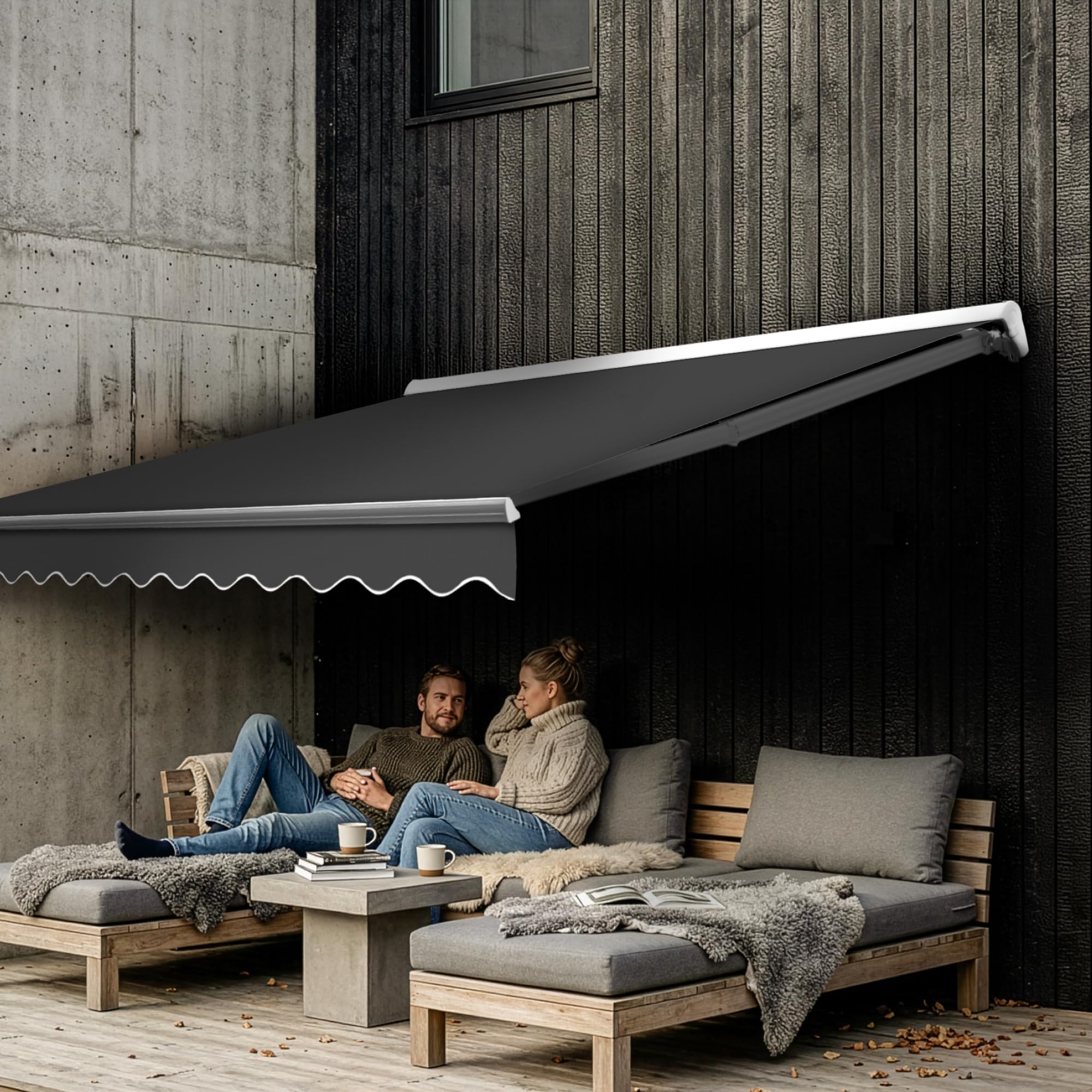 Eclipse Kassettenmarkise Halbkassette Gelenkarm Sonnenschutz Markise Sonnenmarkise Balkonmarkise elektrisch Standard 3,5 x 3 m Stoff 280g/m² Polyester (PE) UV-Schutz 50+, Markisentuchfarbe: Grau