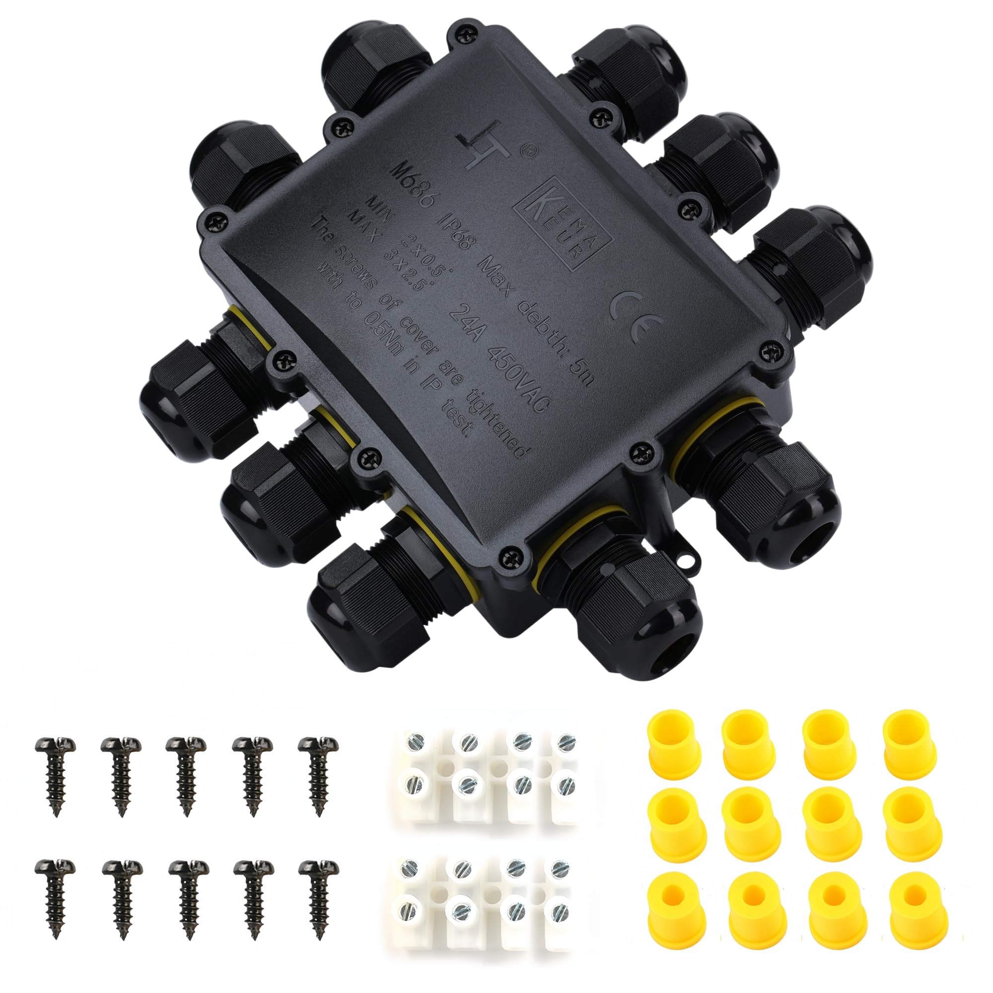 Waterproof Junction Box - IP68 10 Way M25 Large Outdoor Electrical Box for 4-14mm Cables, Heavy Duty Multi Wire Connector for Garden Underground and Exterior Power Wiring