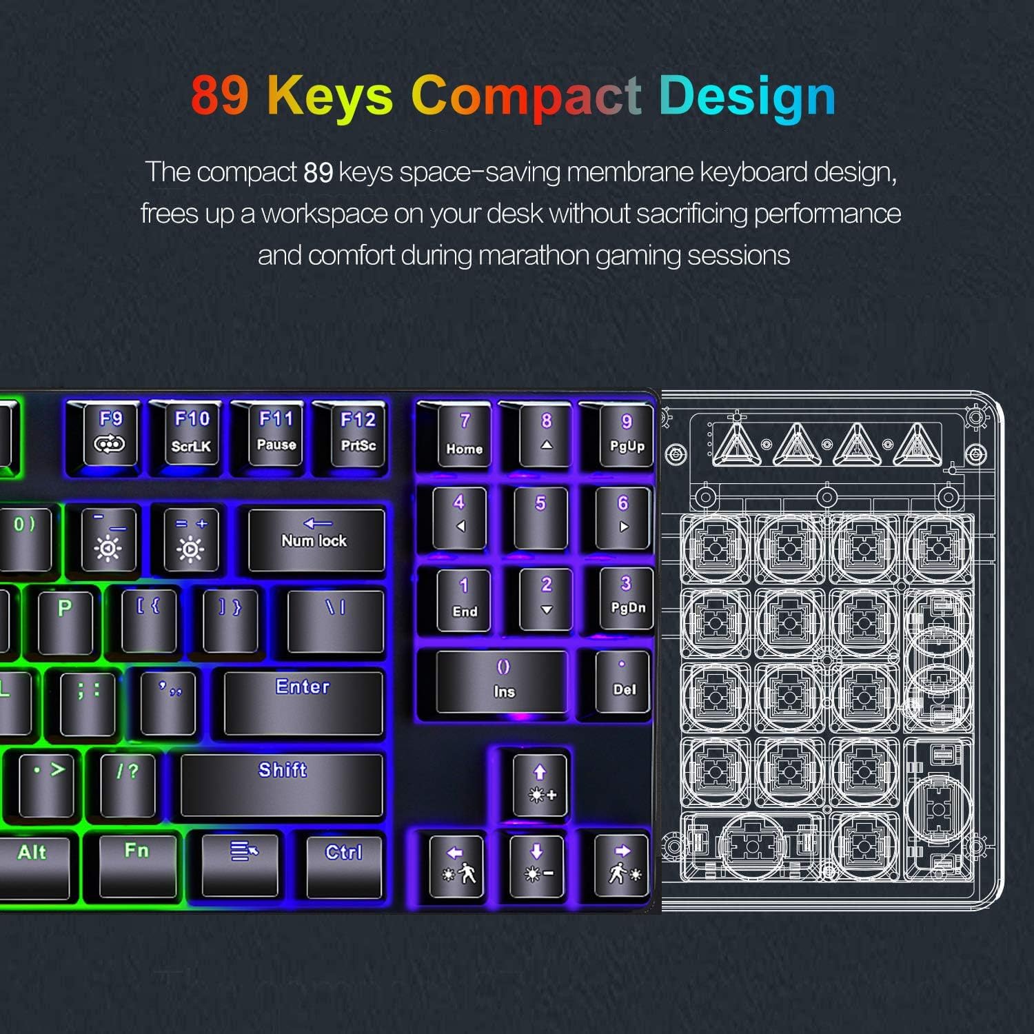 Teclado mecânico para jogos, teclado mecânico compacto de 89