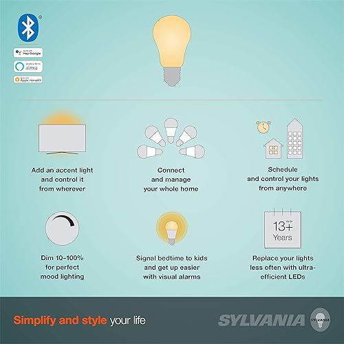 Miniatura 5 de LEDVANCE Sylvania Smart+ Bluetooth - Bombilla LED A19 de filamento transparente, color blanco suave, compatible con Alexa, Apple HomeKit y Google