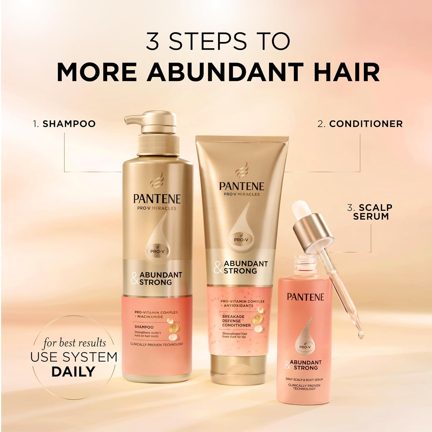 Pantene Abundant & Strong Shampoo, Strengthens Scalp's Hold on Hair Roots, 13.5 oz - Image 8