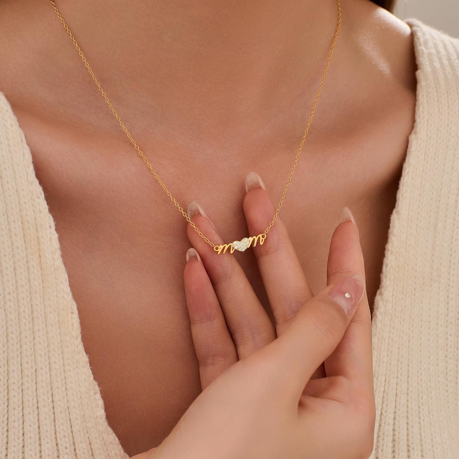 925 Sterling Silver Mom Necklace for Women Dainty 14K Gold Plated Heart Cubic Zirconia Pendant Necklace MaMa Choker Necklace Jewelry Birthday Mothers Day Gifts