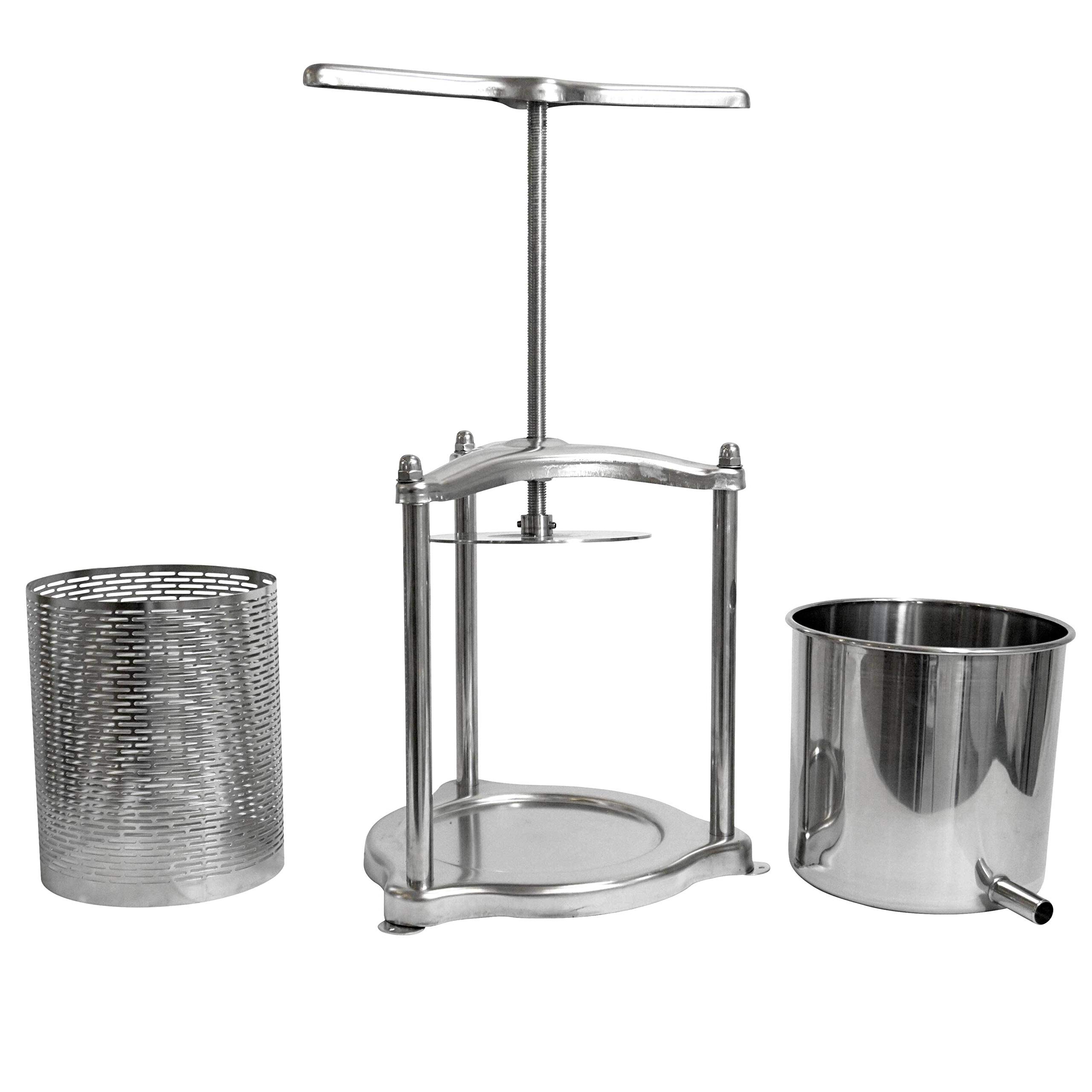 100% Edelstahl - Mini Obstpresse manuell/Beerenpresse (Traubenpresse) / Kloßpresse, inkl. Presstuch (6 Liter)