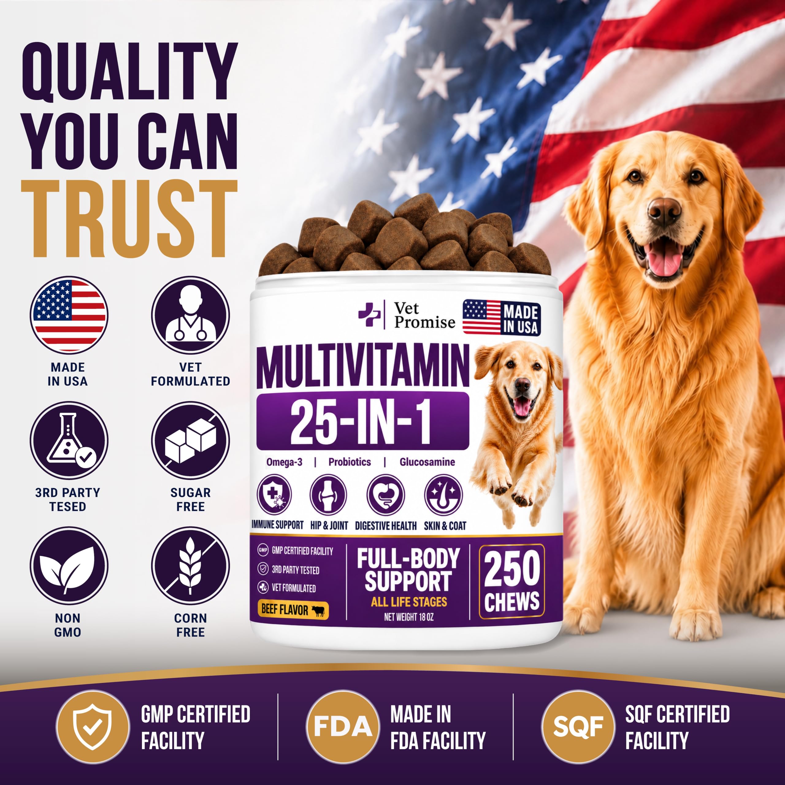 25-in-1 Dog Vitamins and Supplements, 250 Chews, Dog Multivitamin Chewable — Amazon image 6
