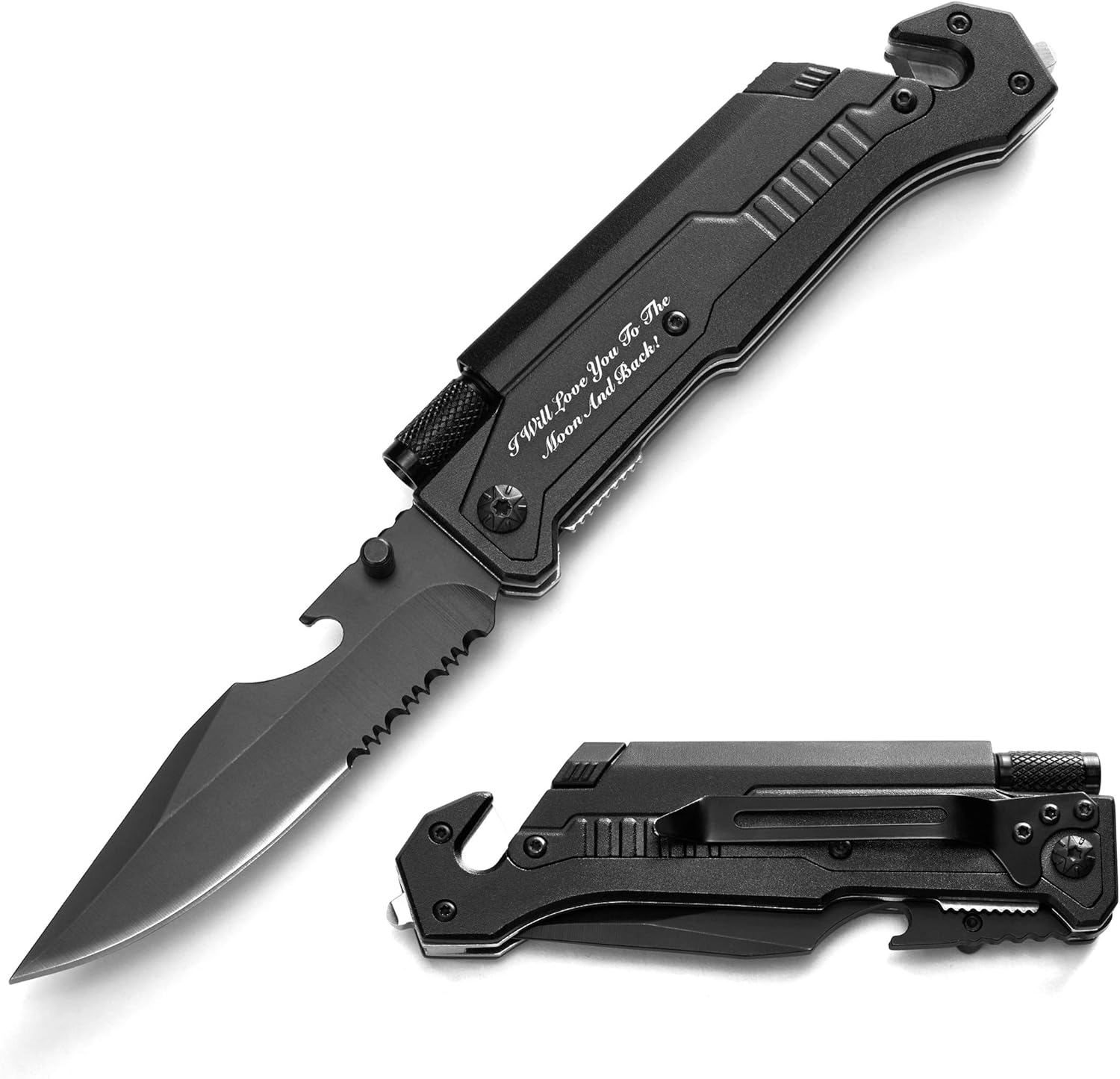 Personalized Engraved Folding Knife for Husband Boyfriend from Girlfriend Wife - for Birthday Christmas Anniversary Valentines Thanksgiving - Mens Pocket Knives for Camping Fishing Hunting For-Lover-A-Black