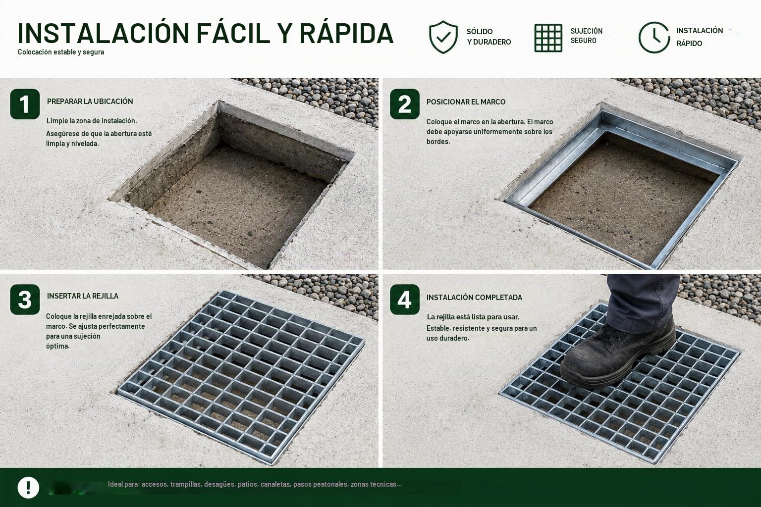 Jardibric – Rejilla de rejilla 40 x 40 cm, acero galvanizado con marco – Rejilla Canieval drenaje Aguas pluviales