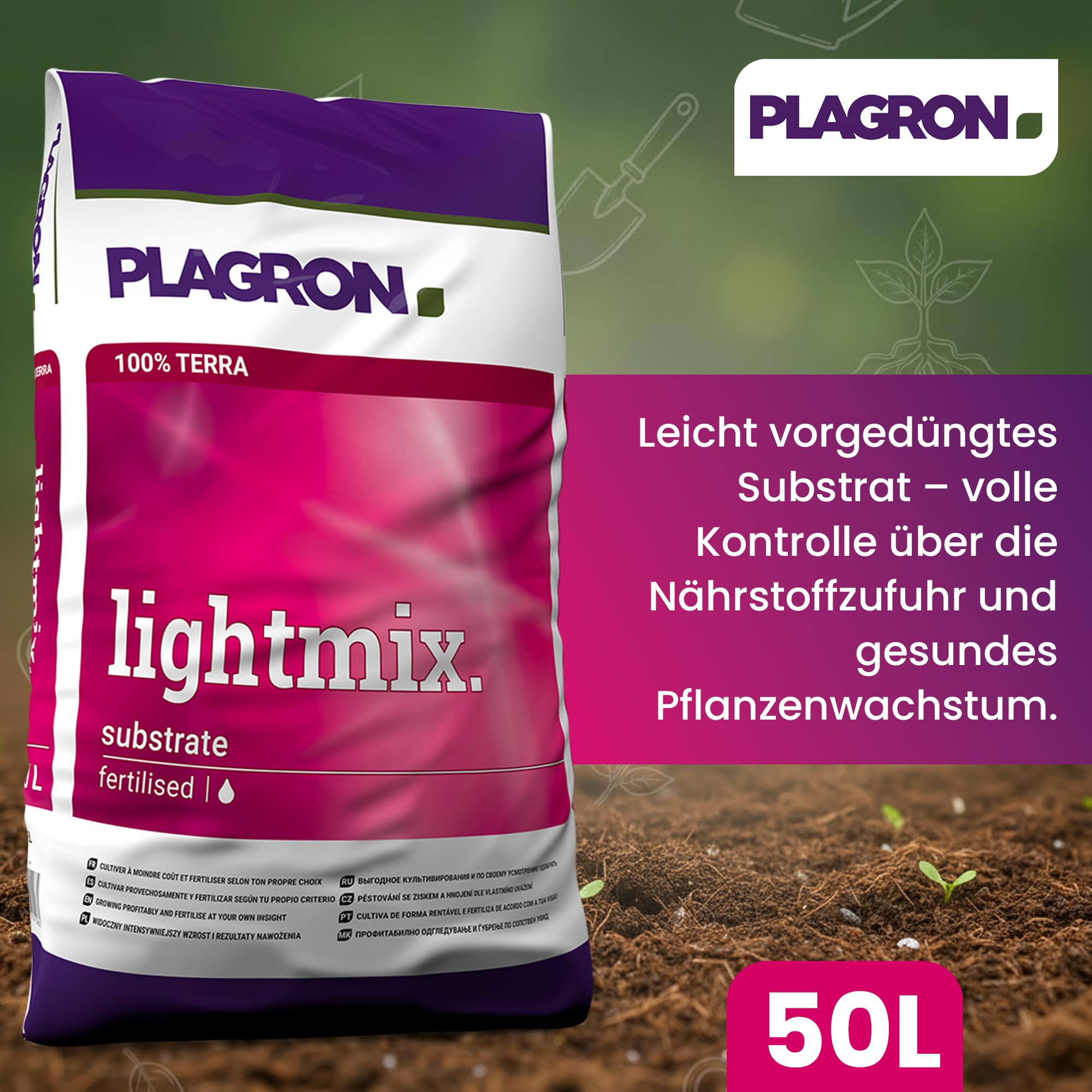 Plagron Lightmix 100L (2x50L) + Pipette & Messbecher – vorgedüngtes Substrat für kräftiges Wachstum