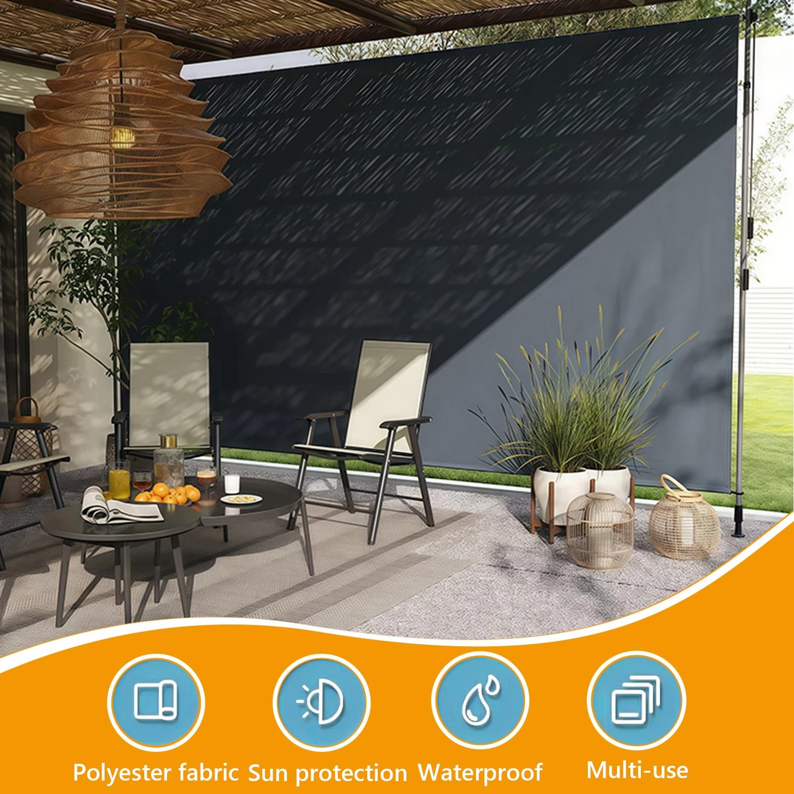 Tenda a rullo regolabile per esterni, tenda retrattile manuale con manovella, parasole verticale e per cortile, giardino, patio (marrone, 150 cm)