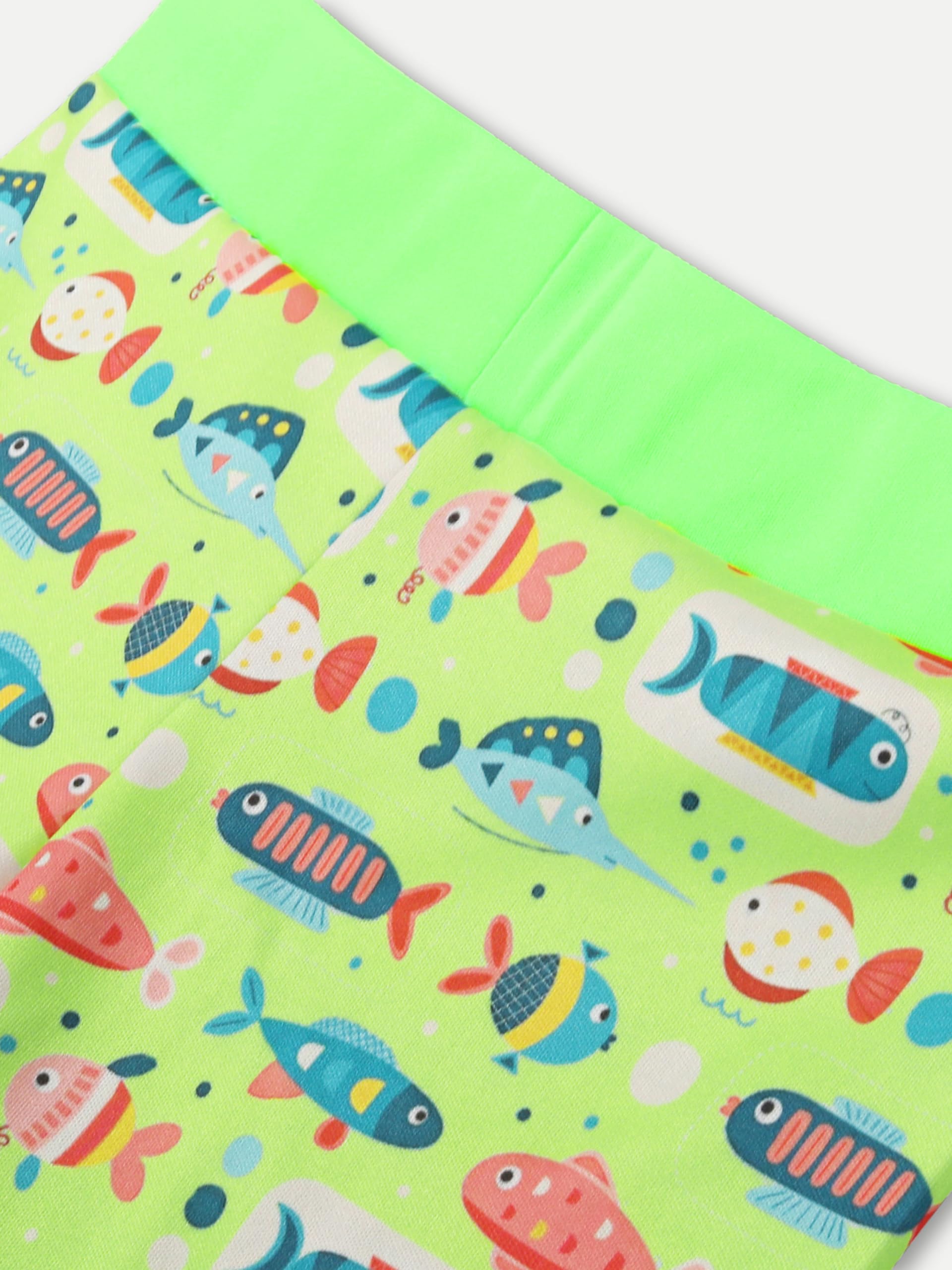 Aqua Holic 1 Spandex Boy's Brief/Shorts | Stylish & Comfortable, Attractive Design, Multi-Purpose, Long-Lasting | Ideal for Casual Outing -Fish(Green) 6-7 2