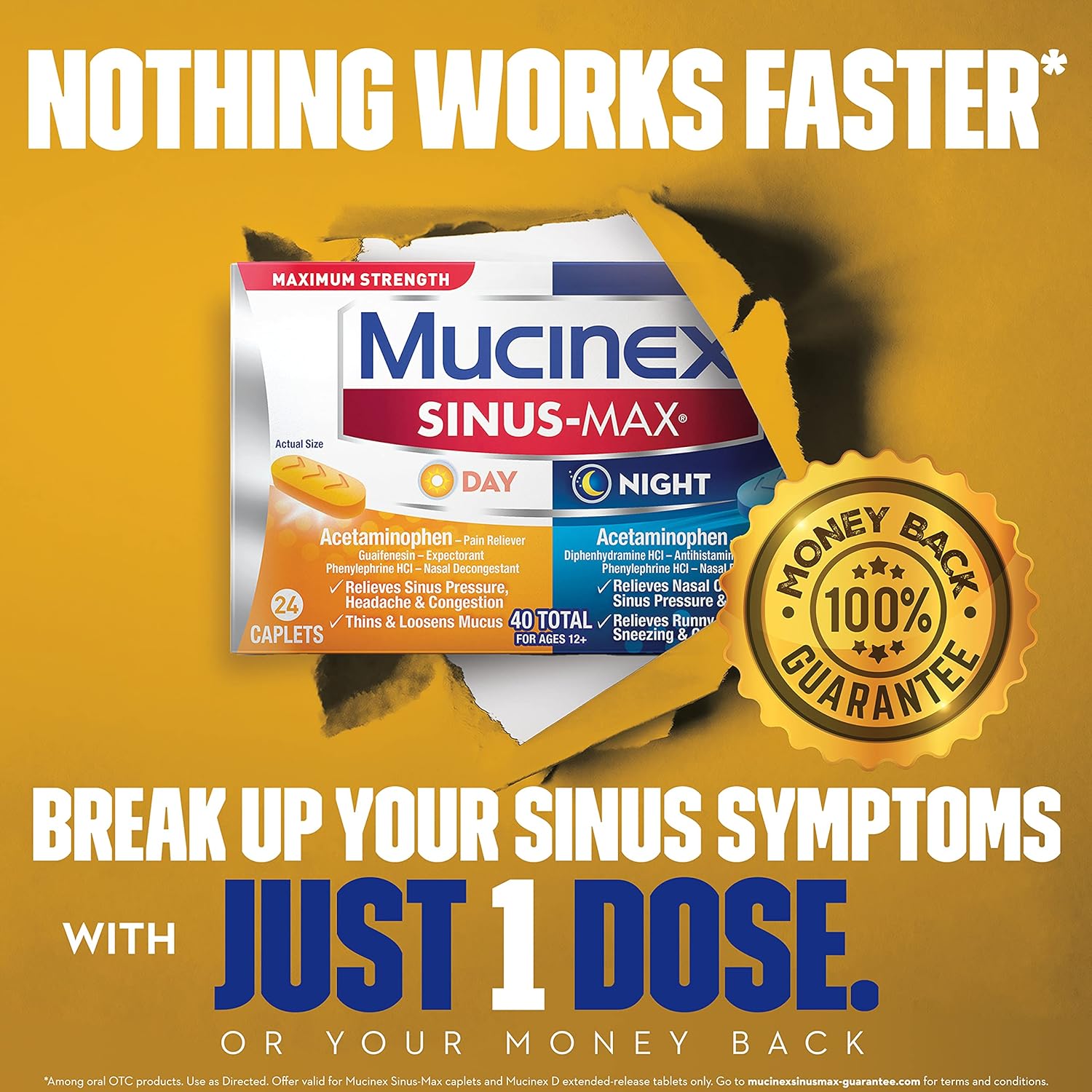 Mucinex Sinus-Max Maximum Strength Day and Night, Sinus Symptom Relief, 40 Count : Everything Else