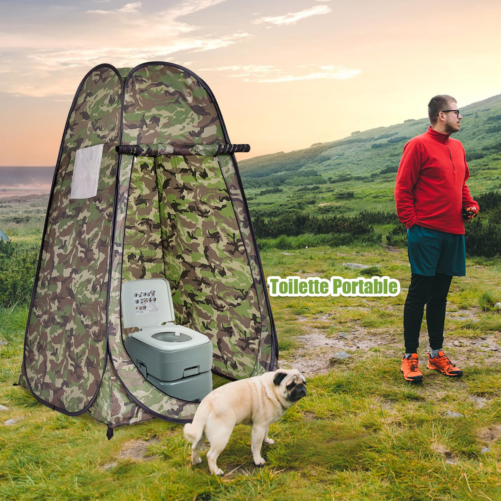 GYMAX Tente à Langer 1 Personne 120x120x190CM, Tente Pop Up, Toilette Portable avec Fenêtre, Sac de Rangemnt, Fermetures Éclair, Cadre en Acier, pour Extérieur, Camping, Randonnée, Pêche (Camouflage)