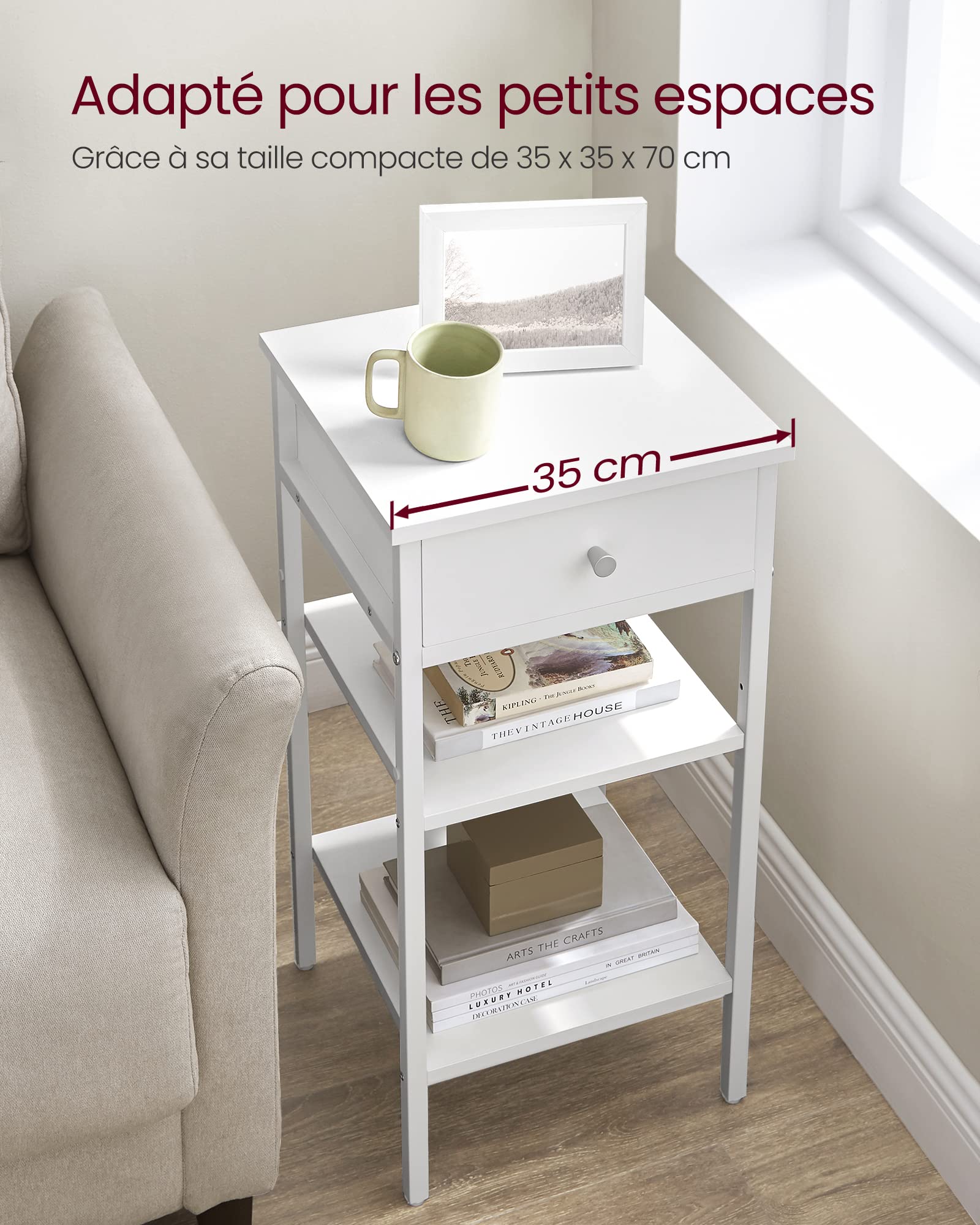 Vasagle table de chevet, table d'appoint avec tiroir en tissu, petite