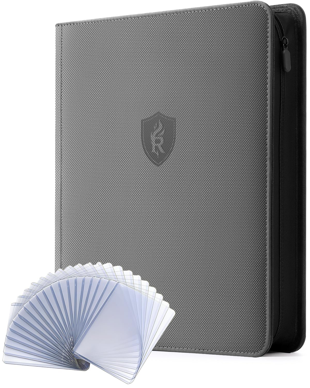 Carpeta de 9 bolsillos con cremallera – Capacidad para 252 cargadores superiores – Álbum de tarjetas de doble cara premium para tarjetas de intercambio, TCG, MTG, tarjetas deportivas (gris)