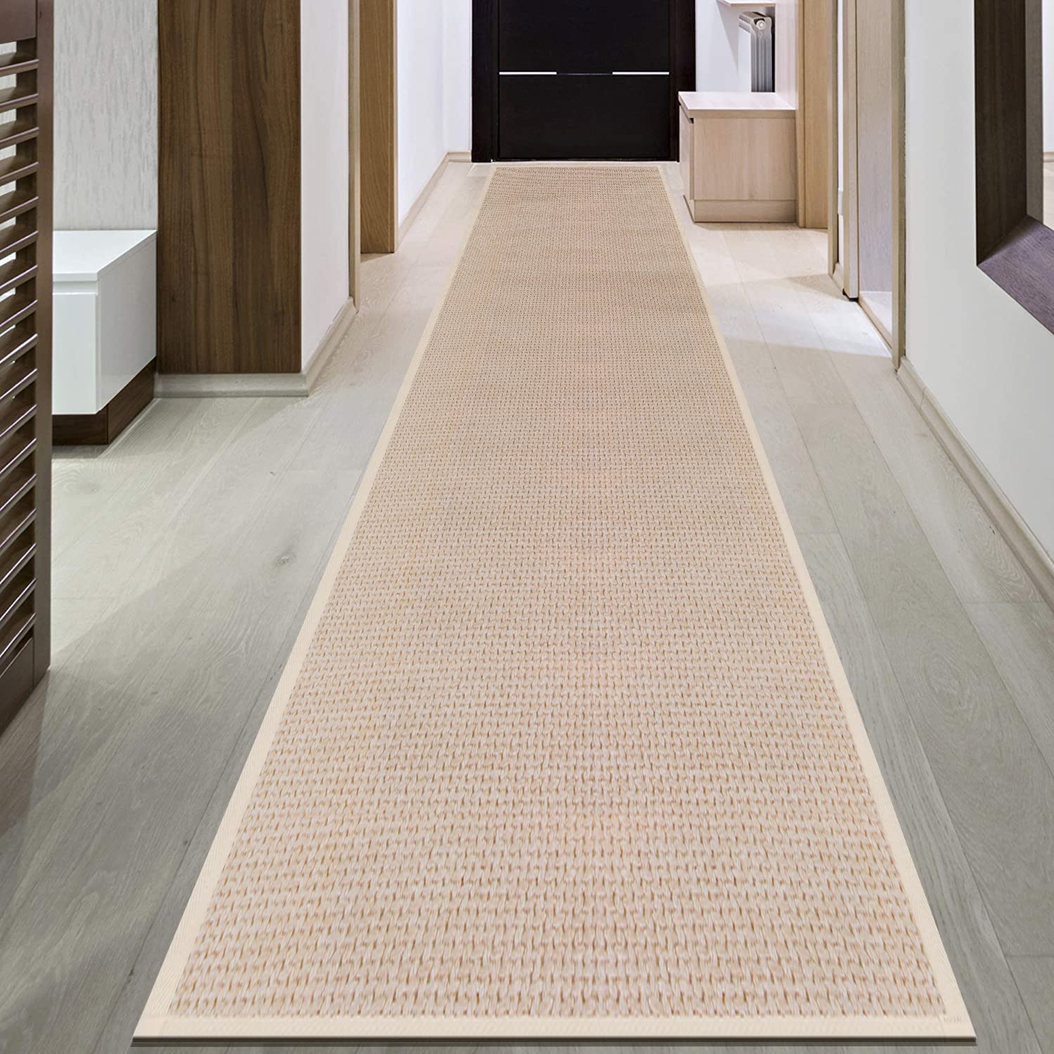 Jute Hallway Runner Rug 15 Ft with Rubber Backing, Super Absorbent Long Floor Runner Non Slip for Hallway, 180x28 inch Low Pile Large Rug Runner Carpet, Beige