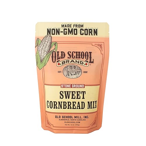 Old School Brand Mezcla de pan de maíz dulce, paquete de 12 onzas hecha de harina de maíz molido de piedra fresca y harina de trigo