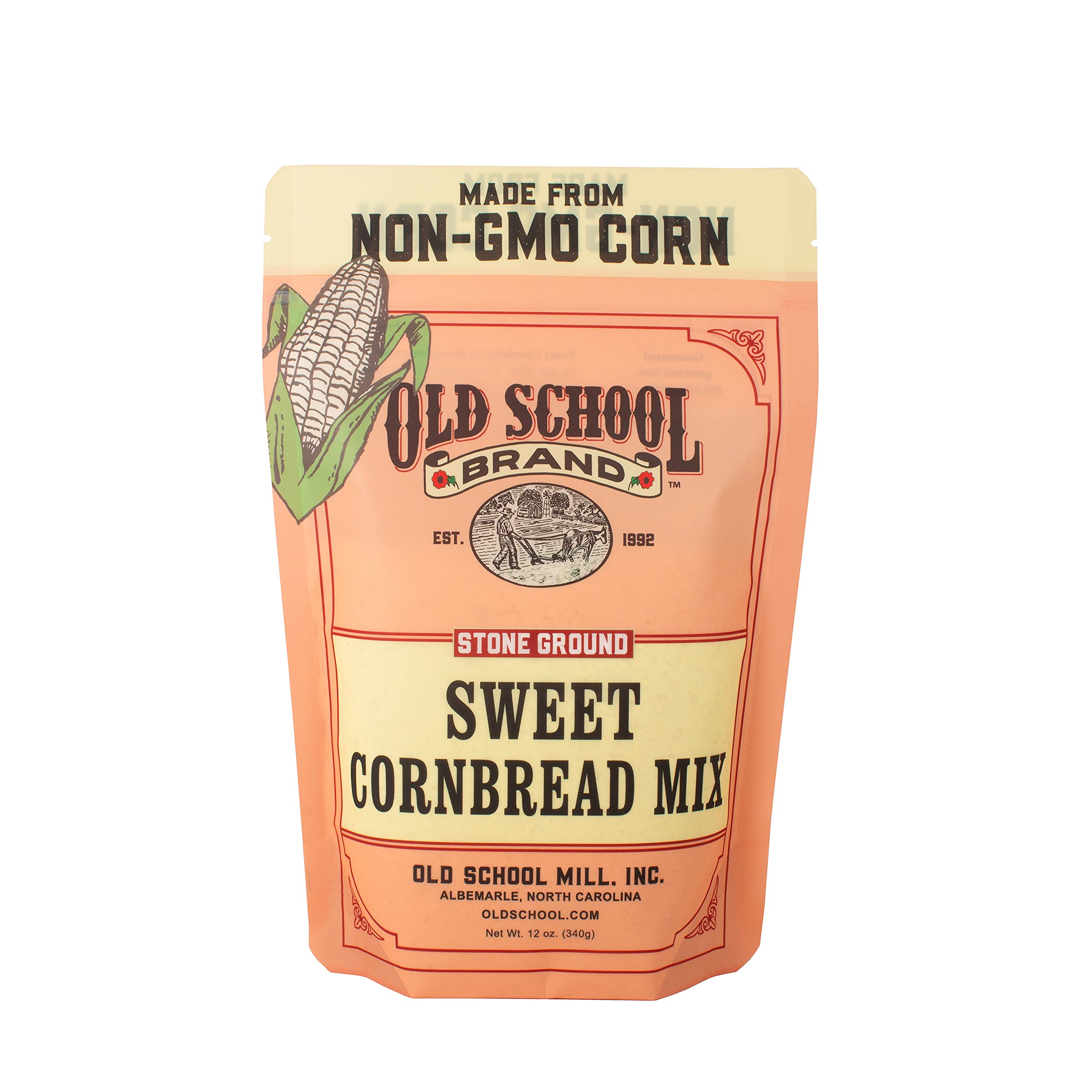 Old School Brand Sweet Cornbread Mix - 12 Ounce Package Made From Fresh Stone Ground Corn Meal and Wheat Flour! Yum!