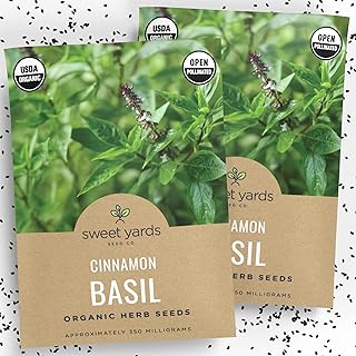Organic Cinnamon Basil Seeds – Two Seed Packets! – Over 600 Open Pollinated Non-GMO Seeds – Sweet Yards Seed Co.