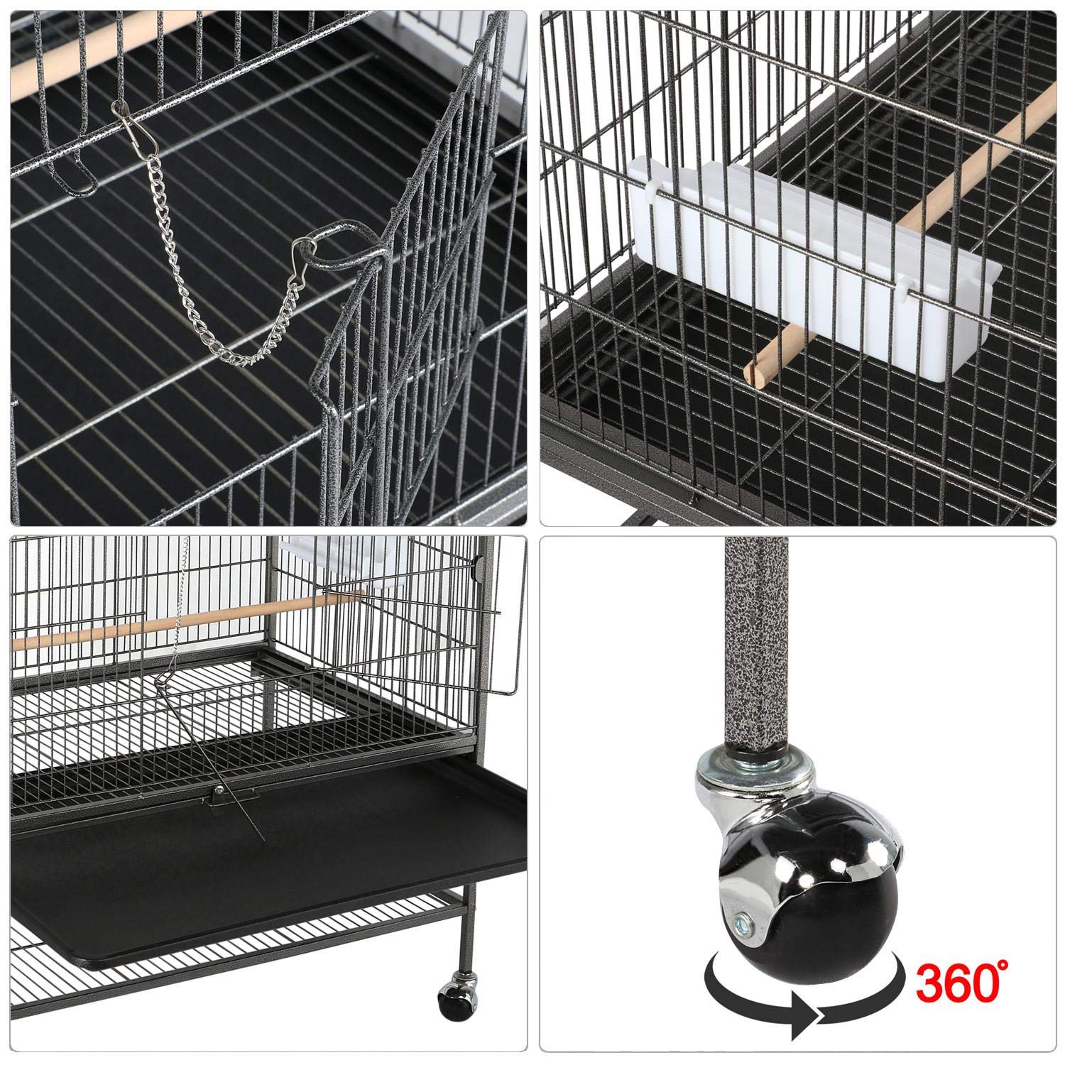 Yaheetech Jaula Grande para Pájaros, Mascota con Ruedas, Unisex, 52 cm x 79 cm x 132 cm, Hierro, Negro