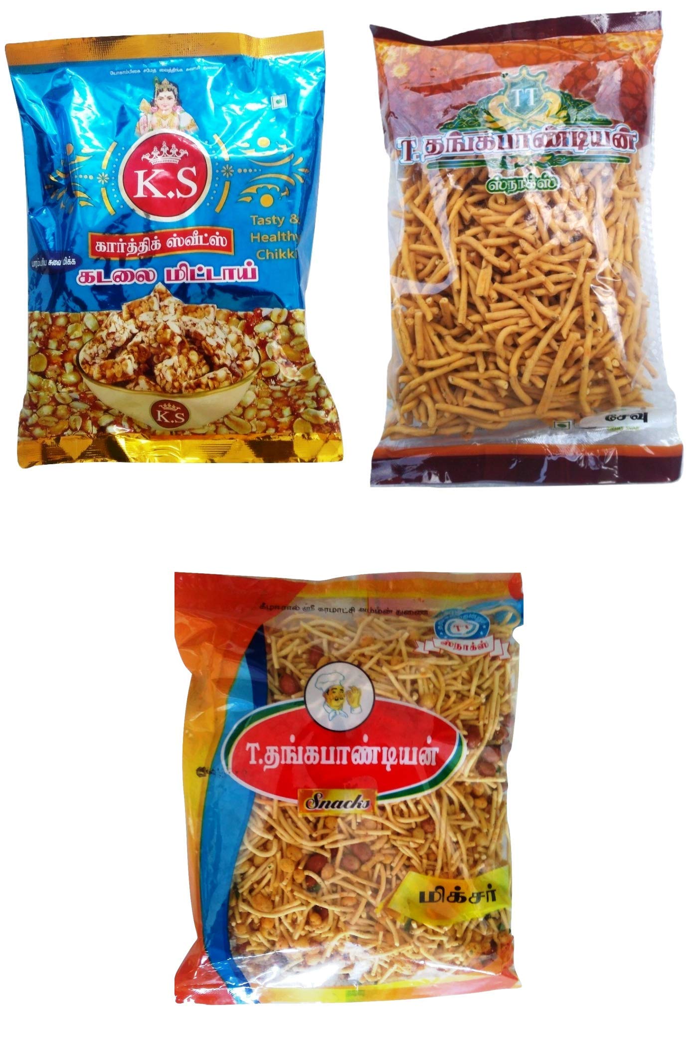 Thangapandiyan Thoothukudi Big Mixture (250 GM) + Kara Sev (250 GM) + KS Karthik Kadalai Mittai (250GM) - 750 Grams-image-2