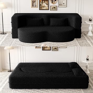 RuiSiSi 2-in-1 Folding Floor Sofa Bed, Foam Sleeper Couch with 2 Pillows, No Assembly Required, Black