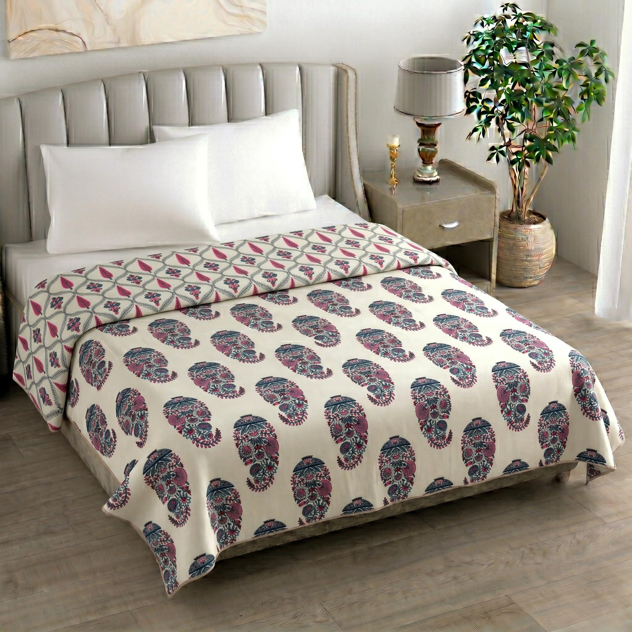 Gangaur Prints | Cotton Dohar Single Bed Pack of 2 (142x220 cm) | Lightweight Summer AC Blanket-image-3