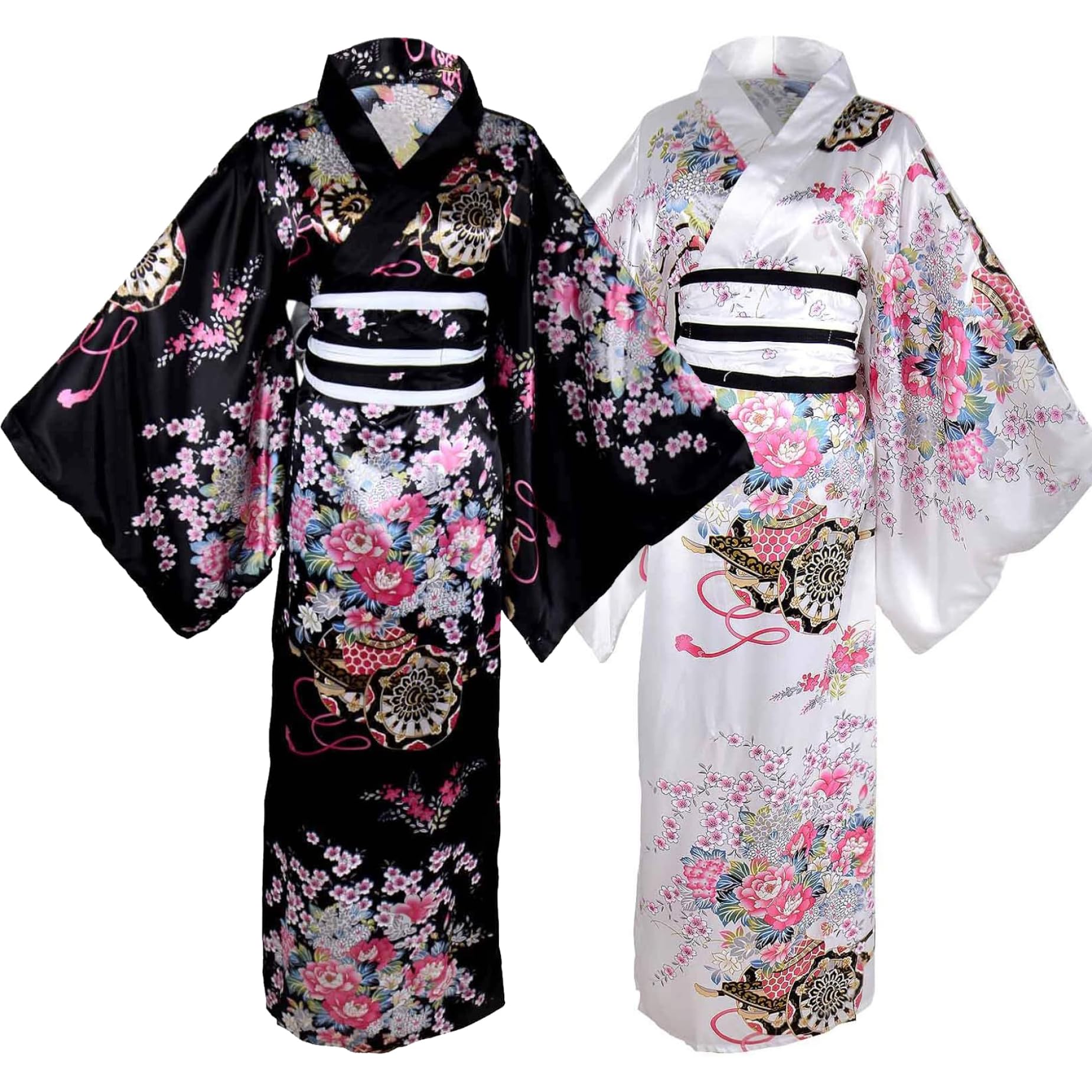 Yeory Yukata pour Femmes, Motif Floral de Robe Japonais, Robes de Kimono en Fleur Traditionnelle, Robe de Chambre Japonaise Noire