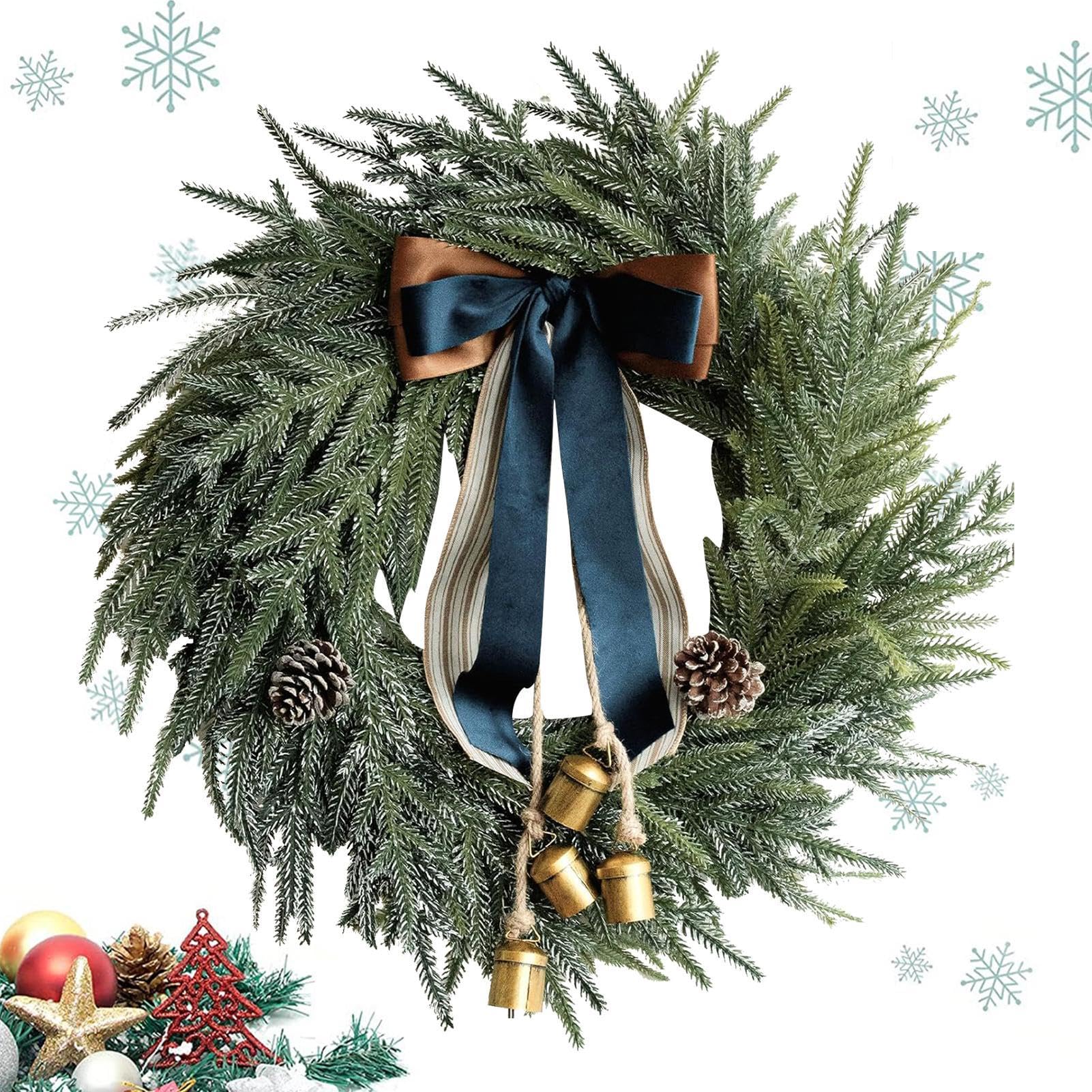 Künstlicher Kiefernkranz, Weihnachtsgirlande, Dekoration, Outdoor-Urlaubsdekoration, dekorativer Glockenkranz mit Schleifenband, Weihnachtsdekoration, Girlanden für Kinder, Erwachsene, Familie